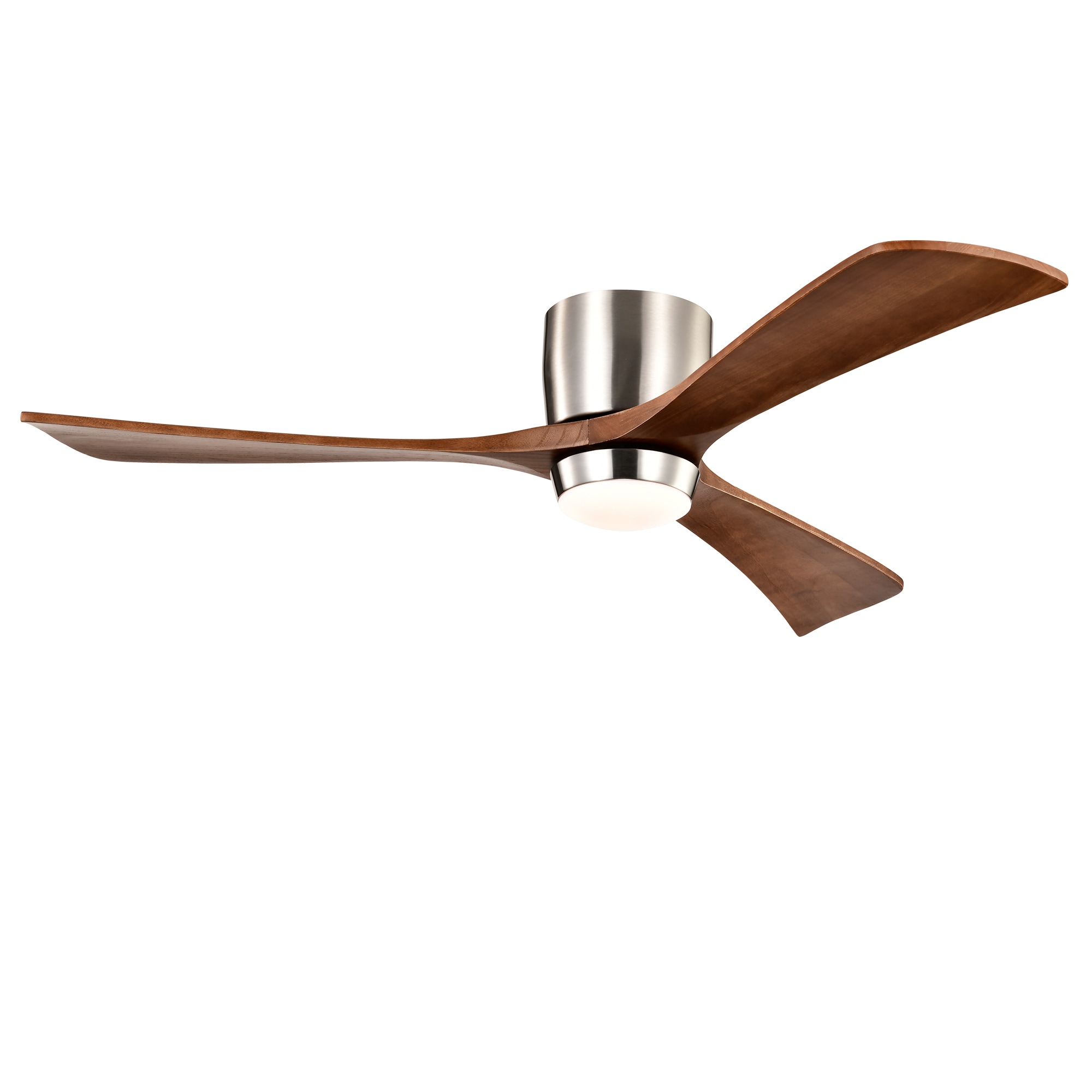 Bybafun YB5100109 52-in Color-Changing Integrated LED Flush Mount Nickel with Wood Blades Ceiling Fan With Light - Remote Included ( 3 -Blade )