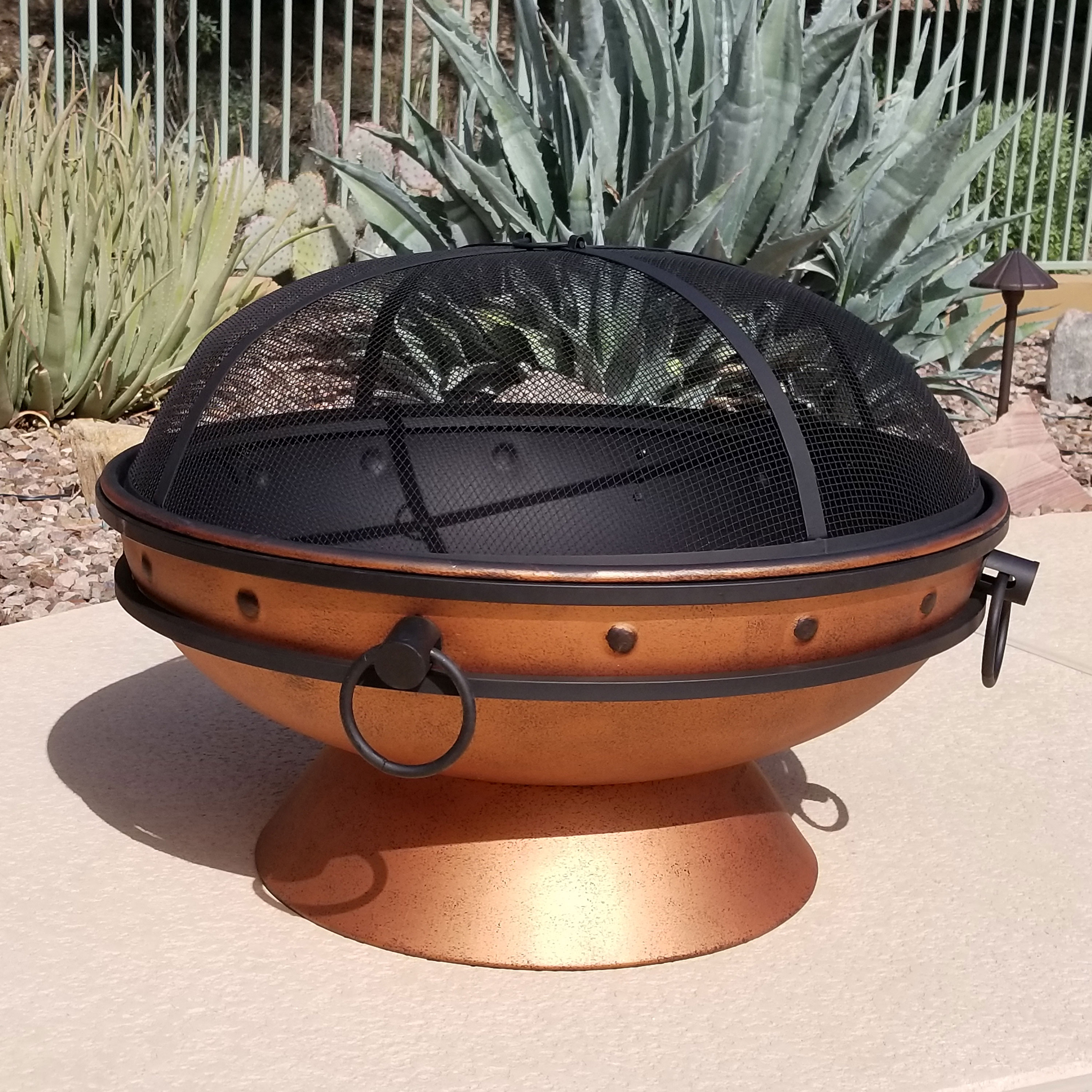 Copper Finish 30-Inch Round Wood-Burning Fire Pit with Handles