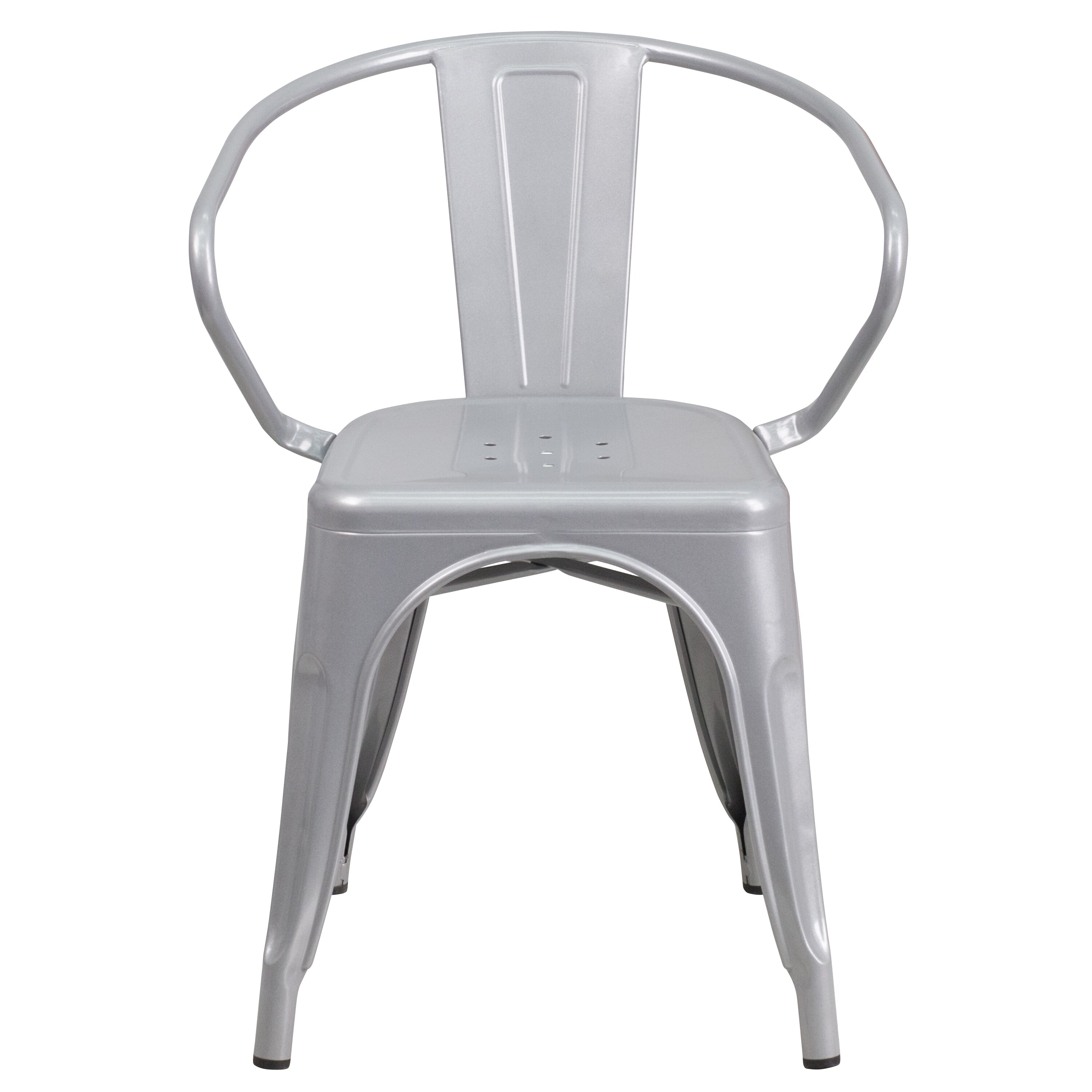 27.75'' Silver Steel Indoor-Outdoor Arm Dining Chair
