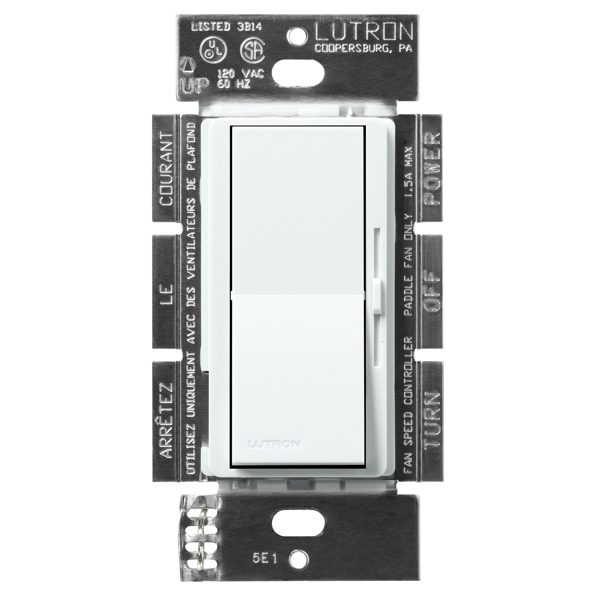 Lutron DVSCFSQ-F-GL Diva Fan Control 1.5 -Amp 3-speed Rocker Fan Control Glacier White