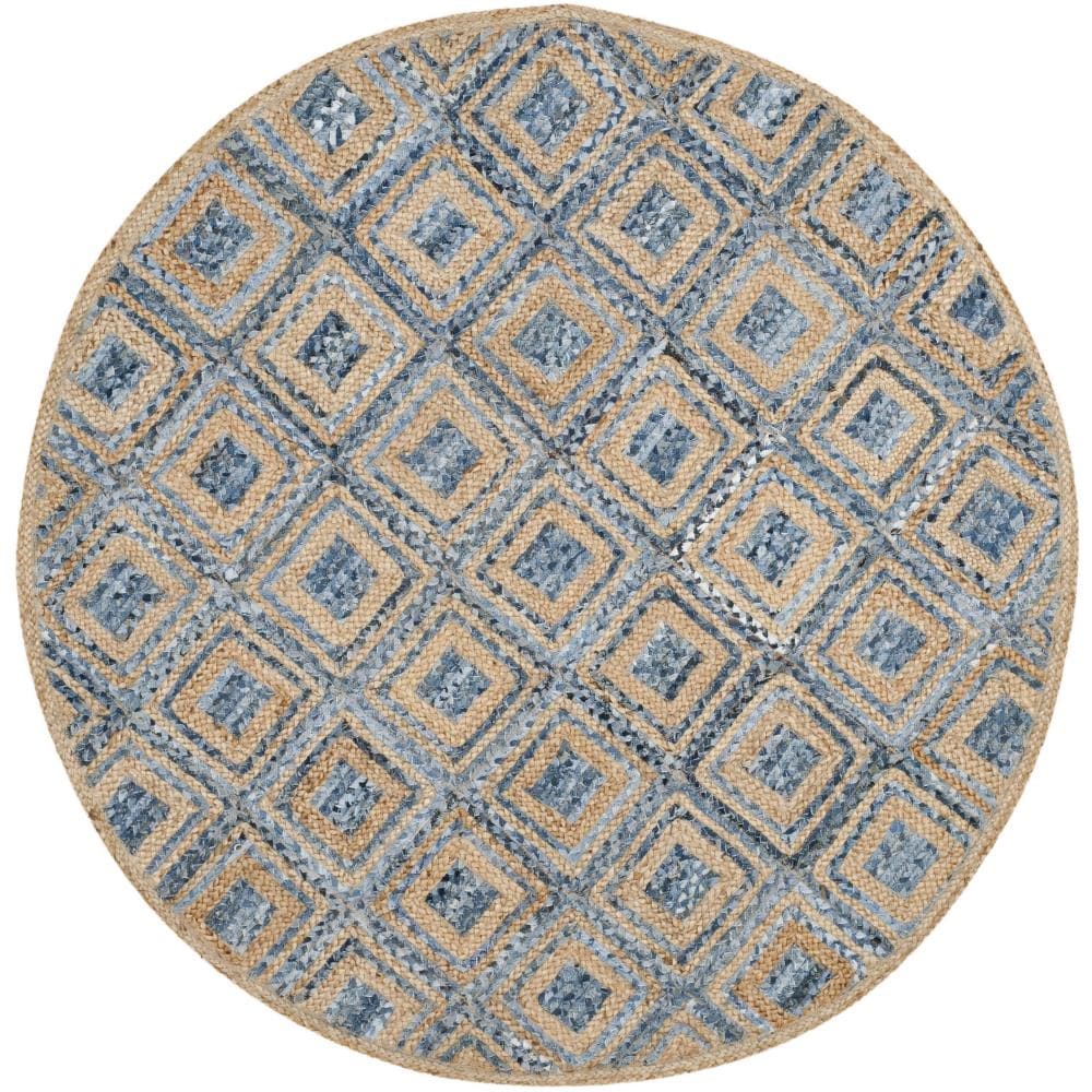 Safavieh CAP354A-6R Cape Cod Lexor 6 x 6 (ft) Jute Natural/Blue Round Indoor Geometric Coastal Area rug