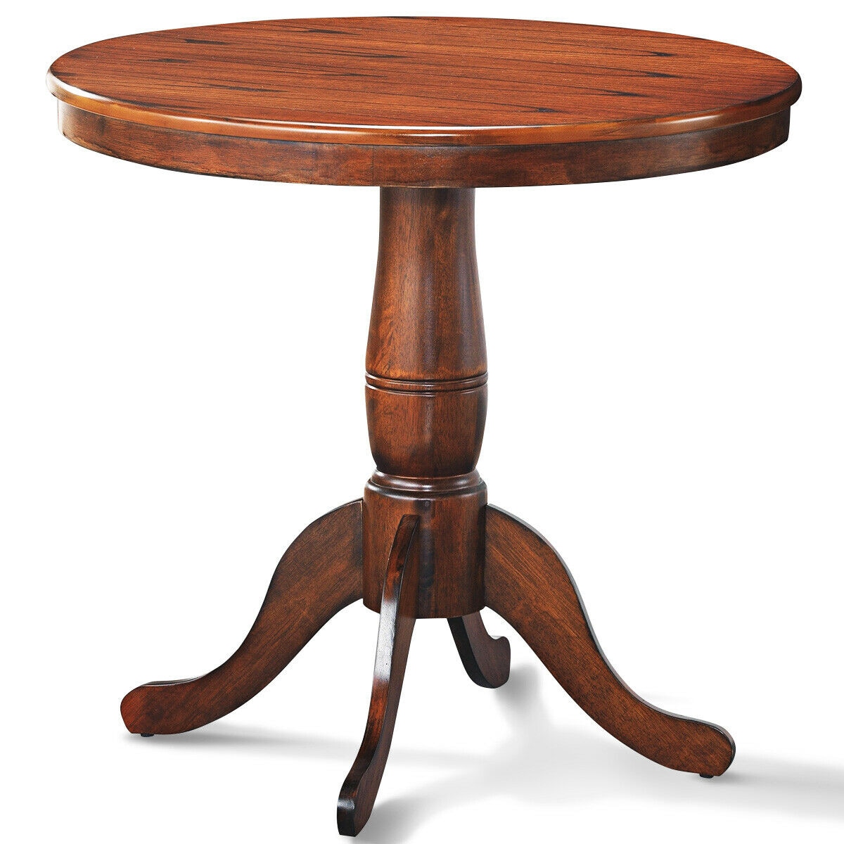 WELLFOR HW-HLY-63397 Walnut Round Traditional Dining Table, Wood with Walnut Wood Pedestal Base 32-Inches L x 30-Inches H
