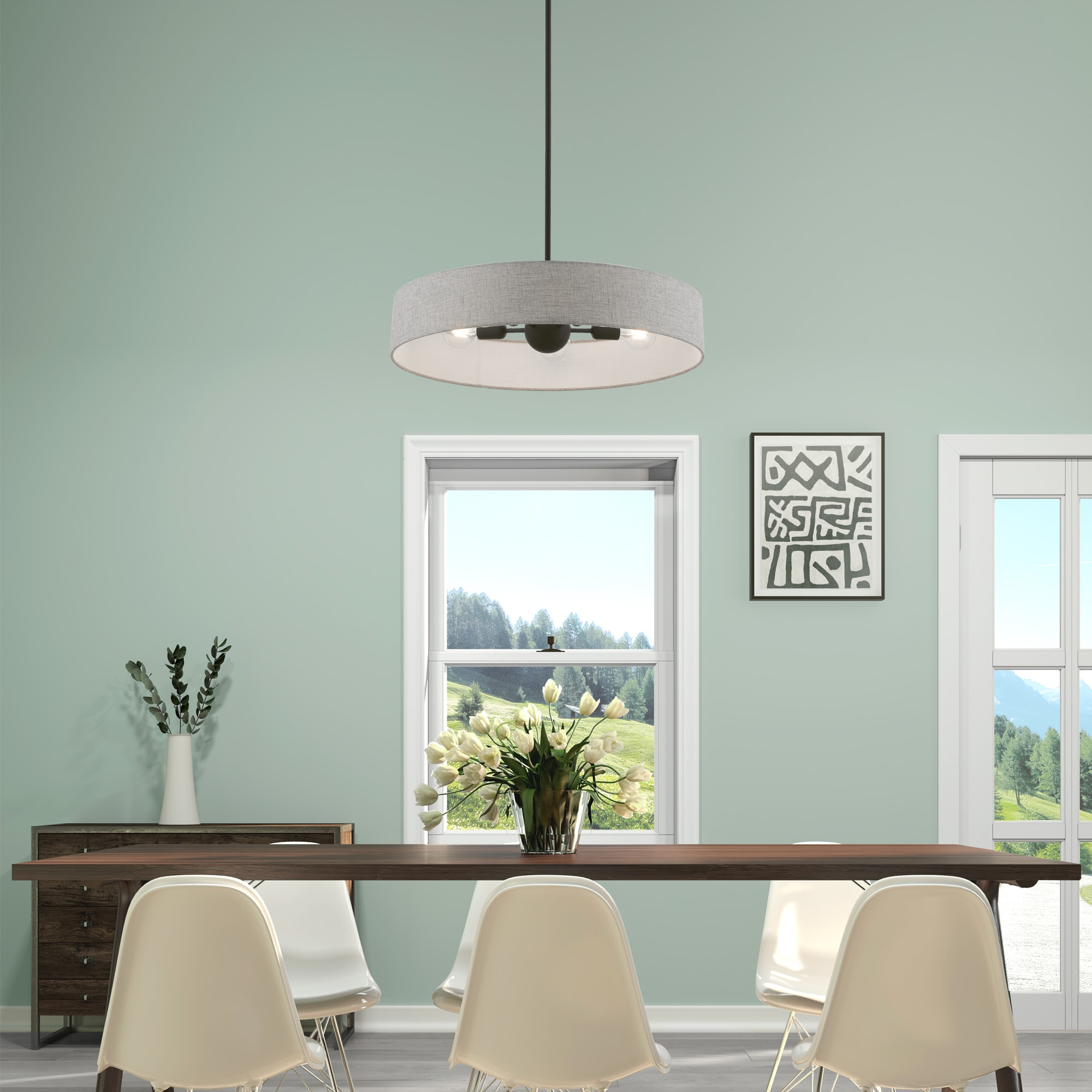 Elmhurst Black Nickel Glass LED Drum Pendant Light