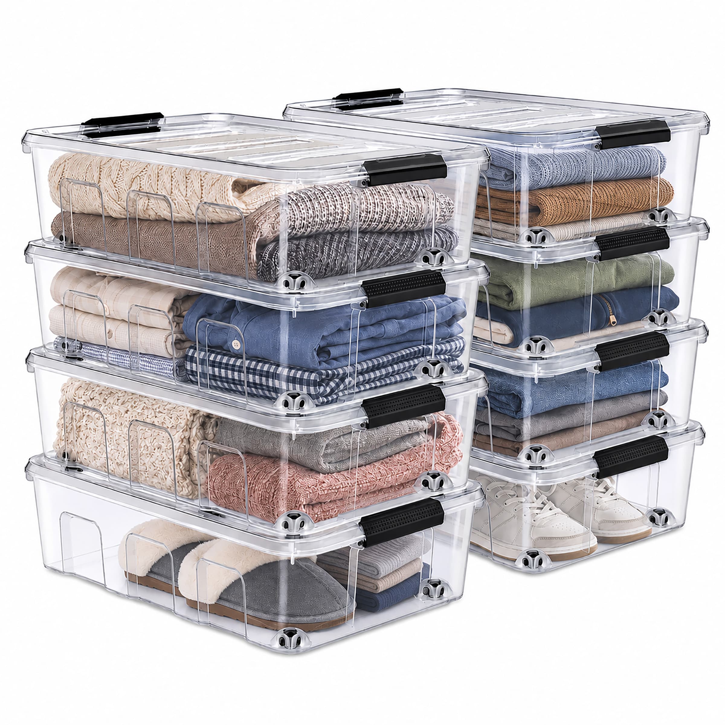 SORBUS  8 Pack 40qt Clear Underbed Stackable Storage Bins with Lids and Handles Versatile storage for Clothing Bedding and more