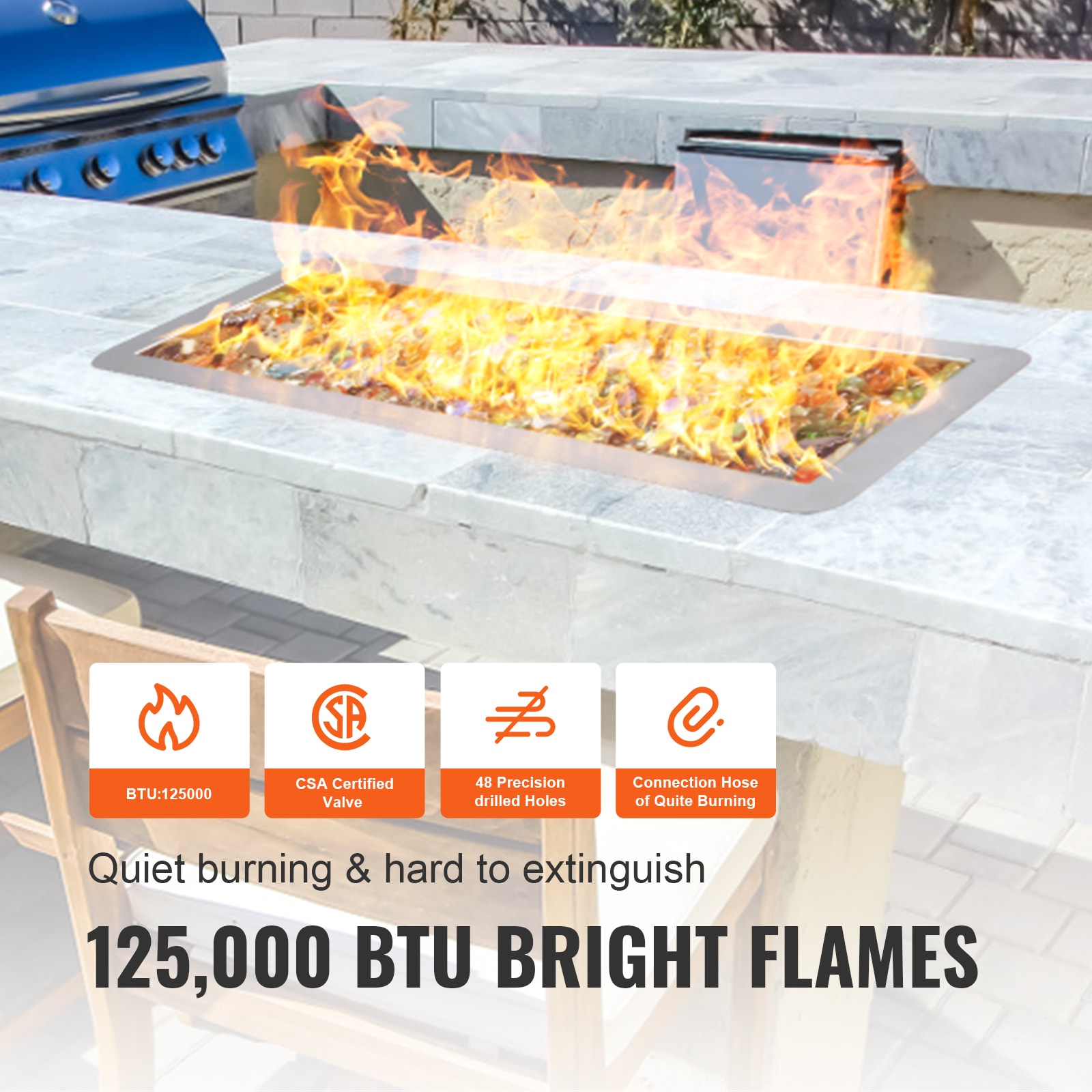 Stainless Steel 30'' Rectangular Drop-In Fire Pit Pan Kit