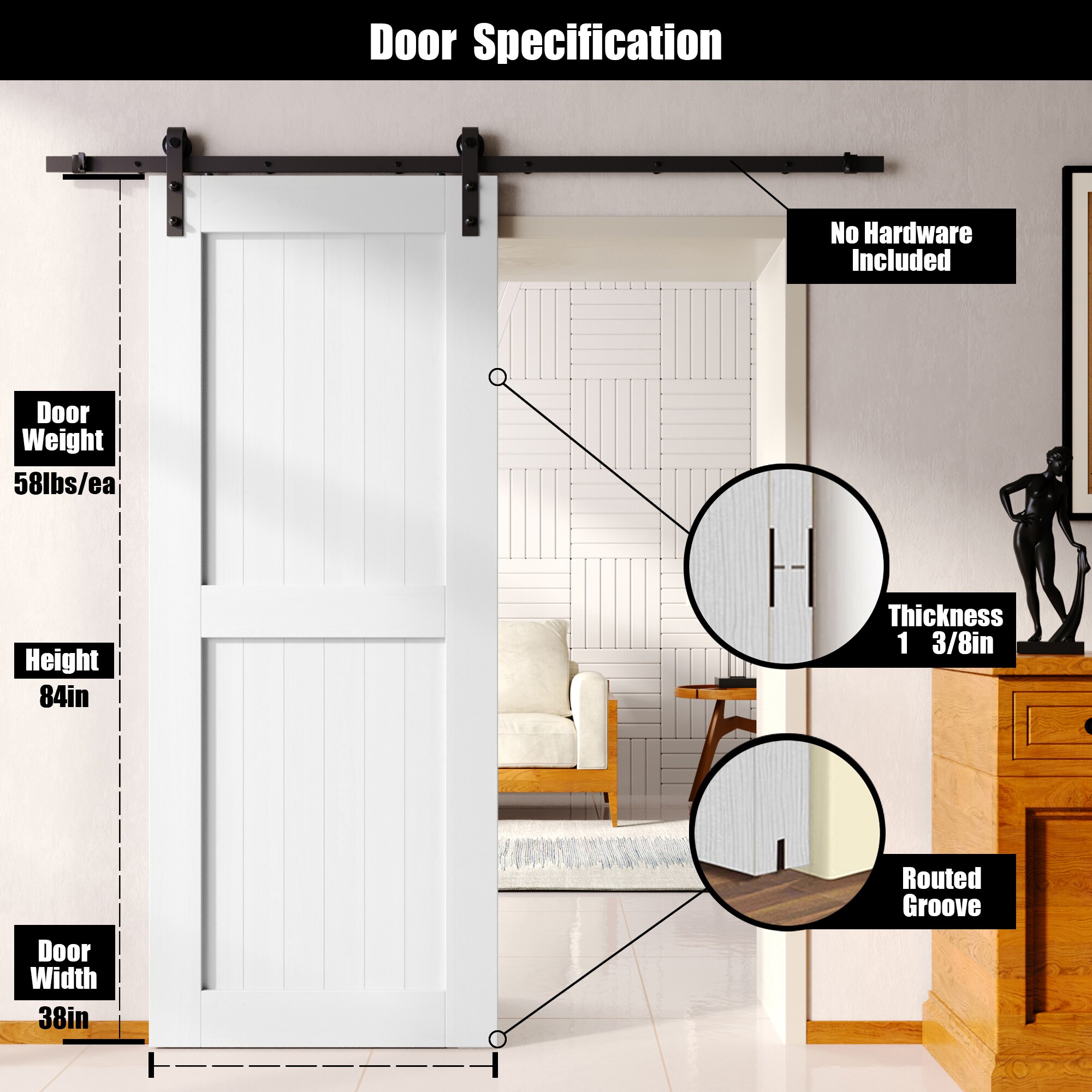 HOMACER 3884-H-WH Barn-Doors - View #2