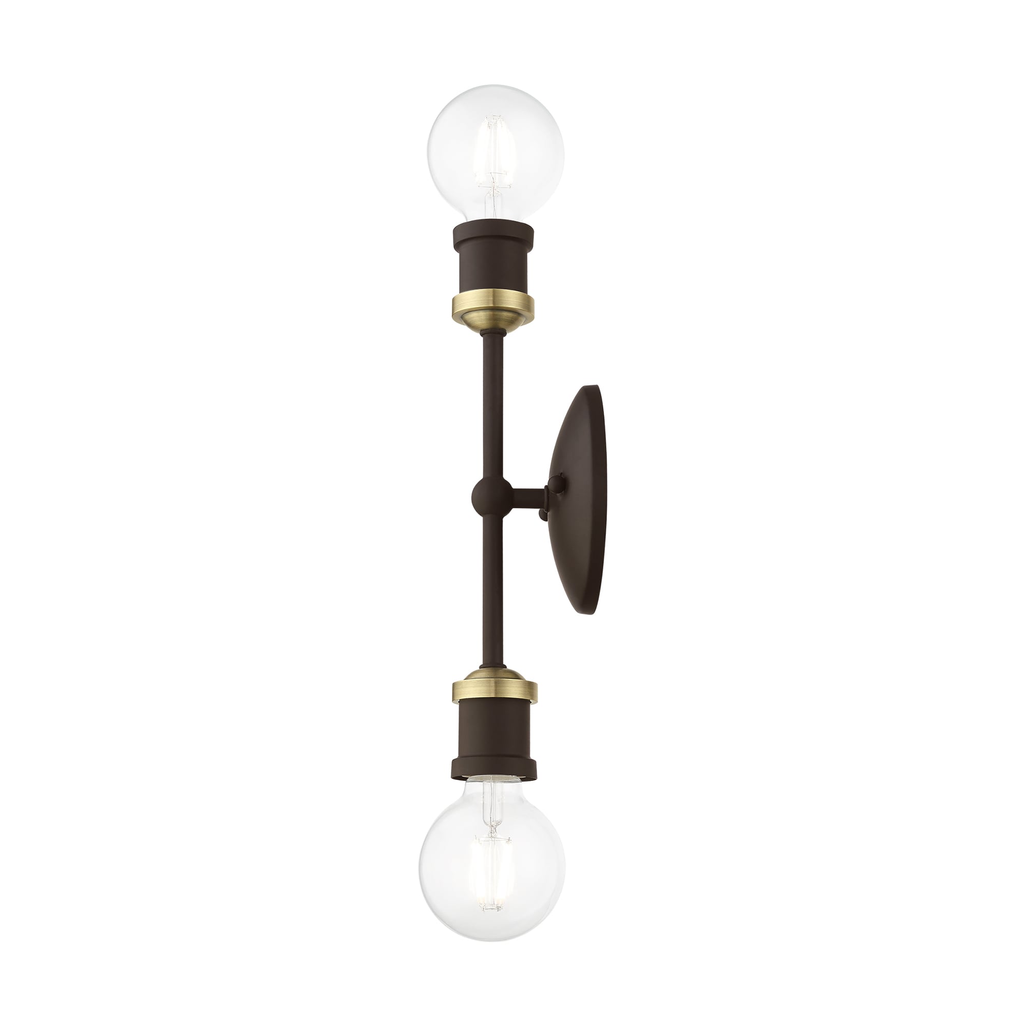 Lansdale 12" Contemporary Urban Two-Light Sconce in Bronze and Brass