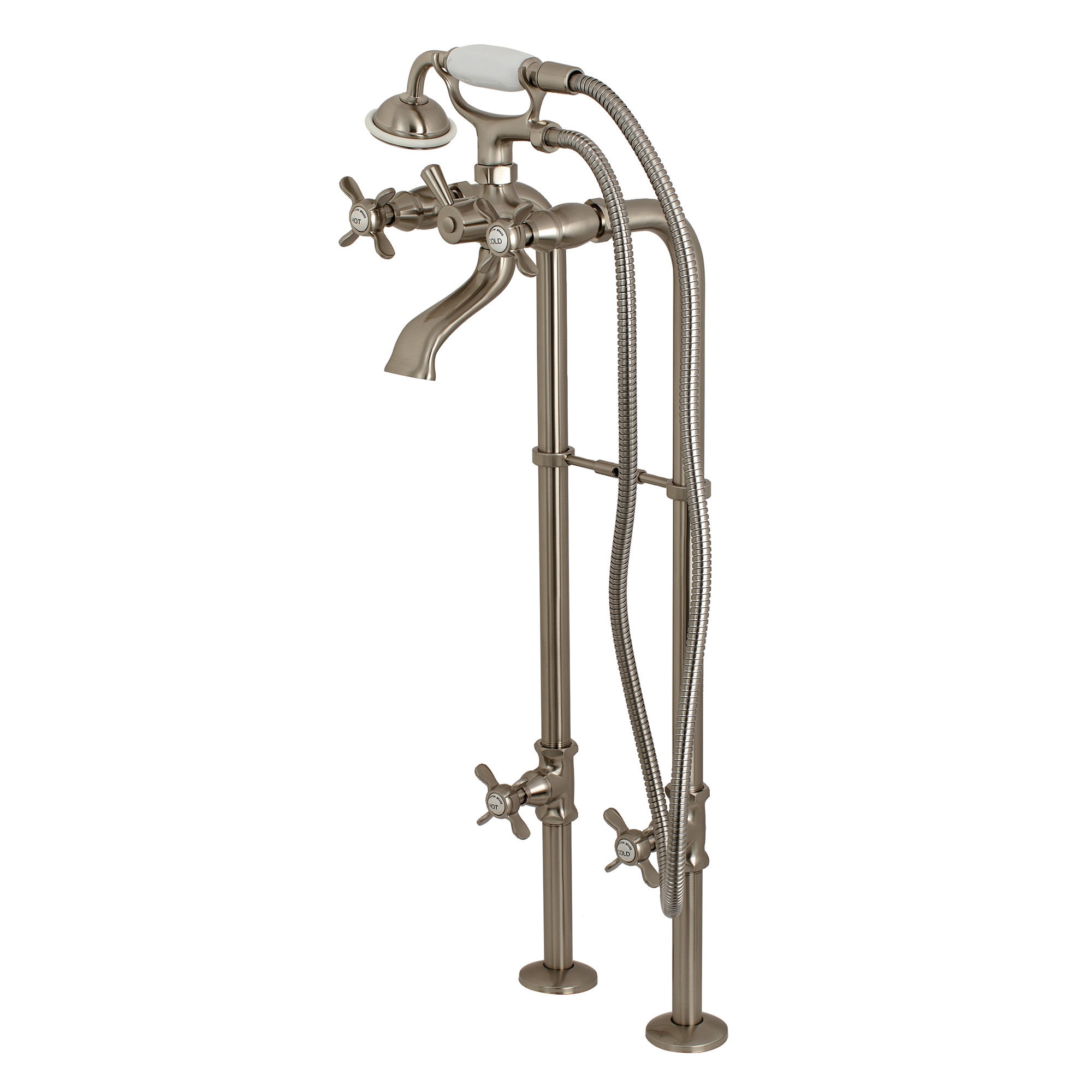 Kingston Brass WLCCK285K8 Kingston Brushed nickel 3-handle Freestanding Low-arc Bathtub Faucet ( Valve Included )