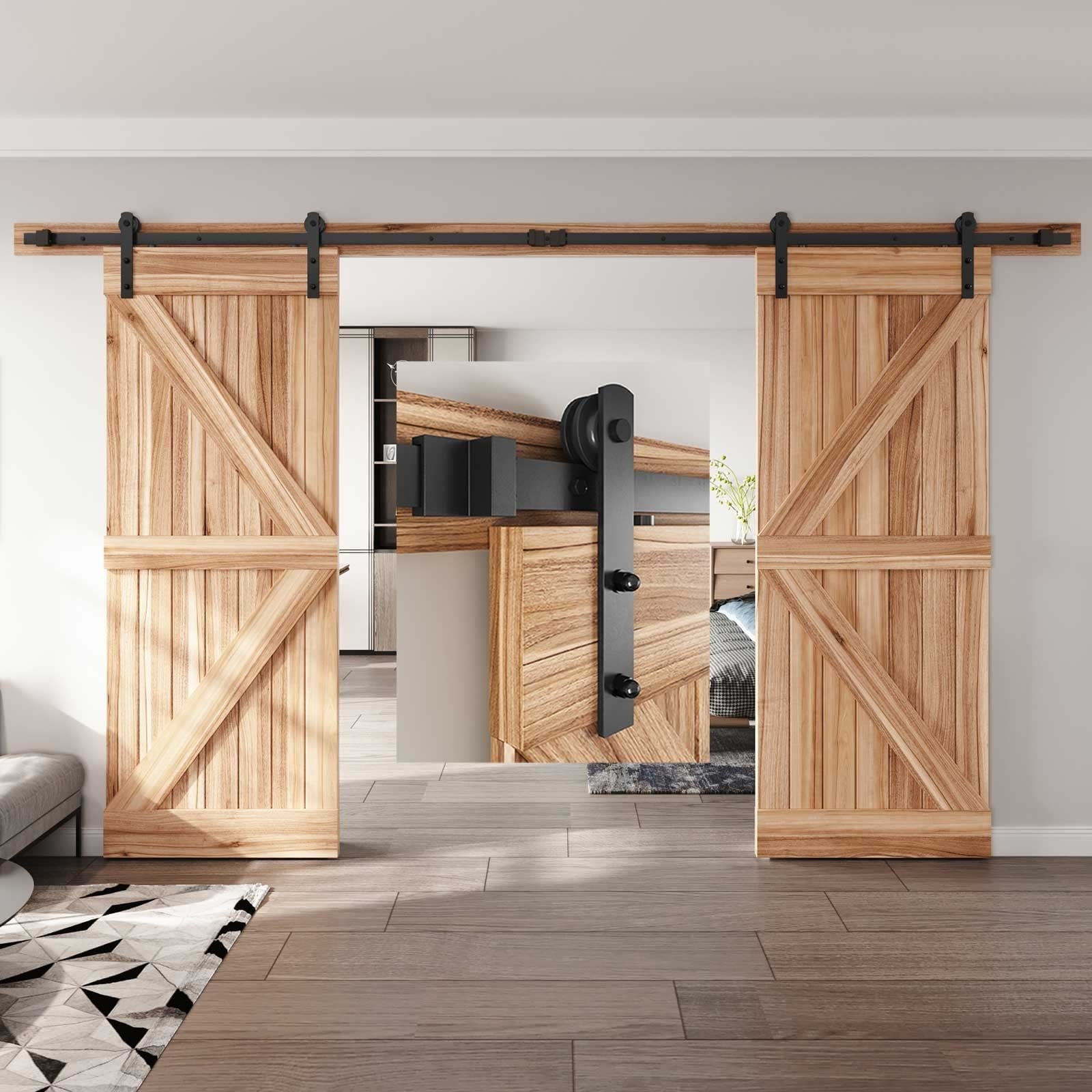 Aoibox 12 ft Double Door Sliding Barn Door Hardware Track Kit with Straight Pulley Rollers for Two 36 in Wide #LABQHY6E