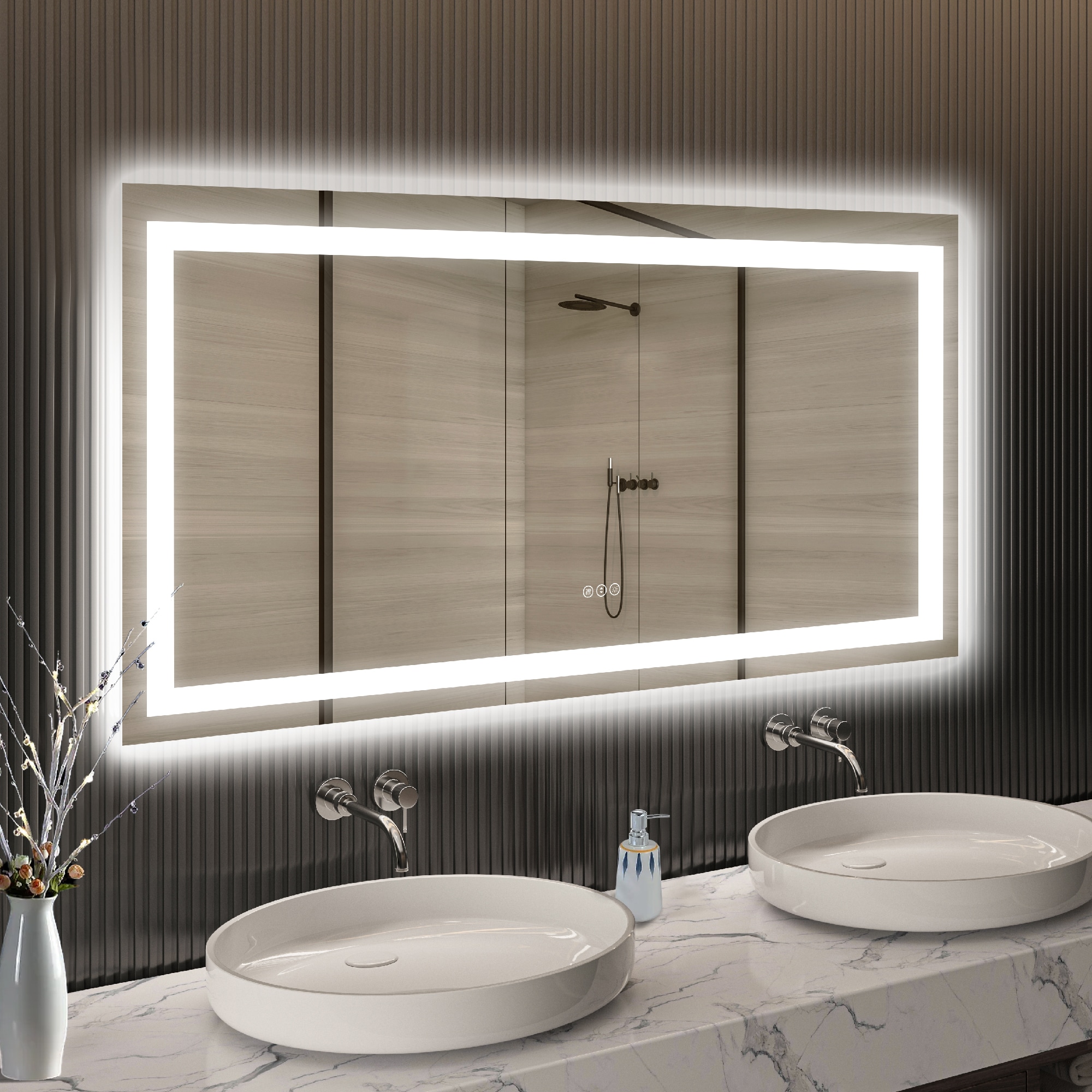 Royal Guard LBM2860 Smart 60-in x 28-in Polished Frameless Rectangle Dimmable LED Lighted Fog Free Bathroom Vanity Mirror ( Silver )