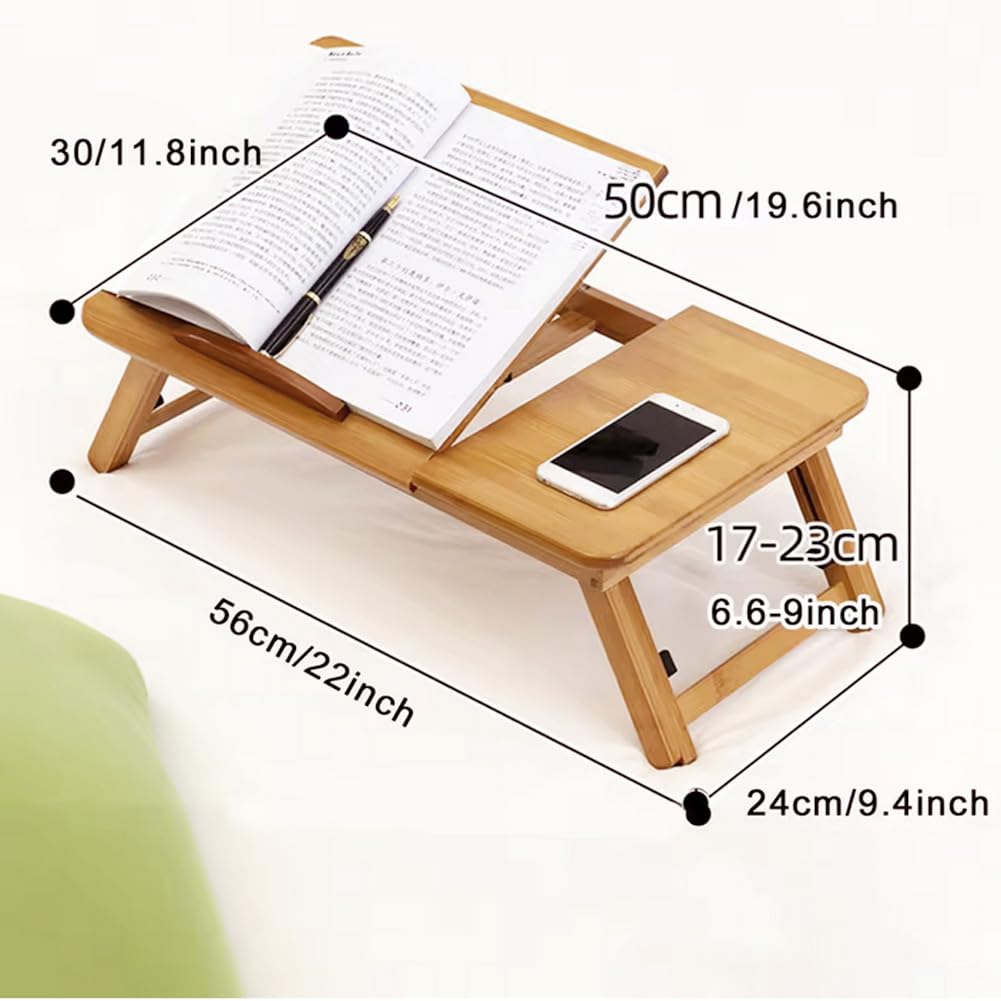 DEXSO Foldable Lap Desk Bamboo Adjustable Angle Height Portable Laptop ...