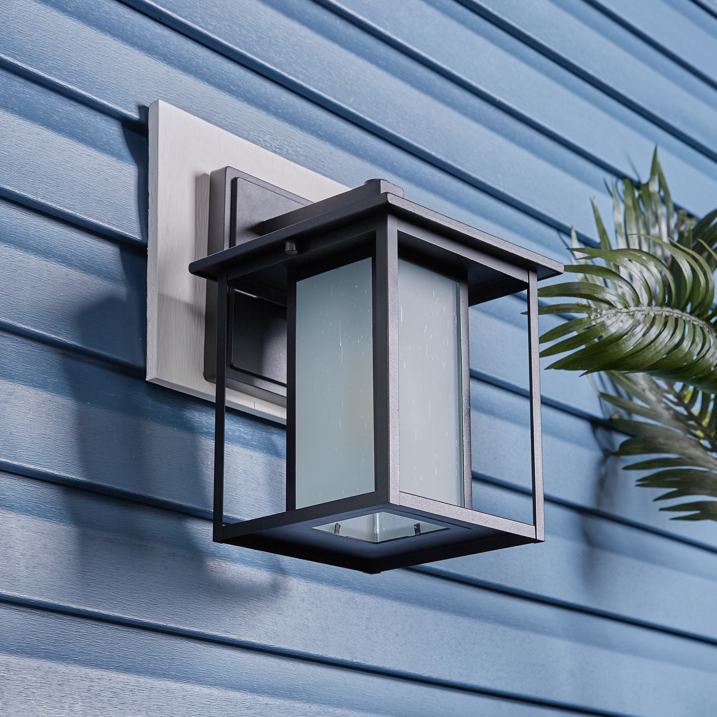 Black 14" Energy Star Outdoor Wall Lantern with Seeded Glass