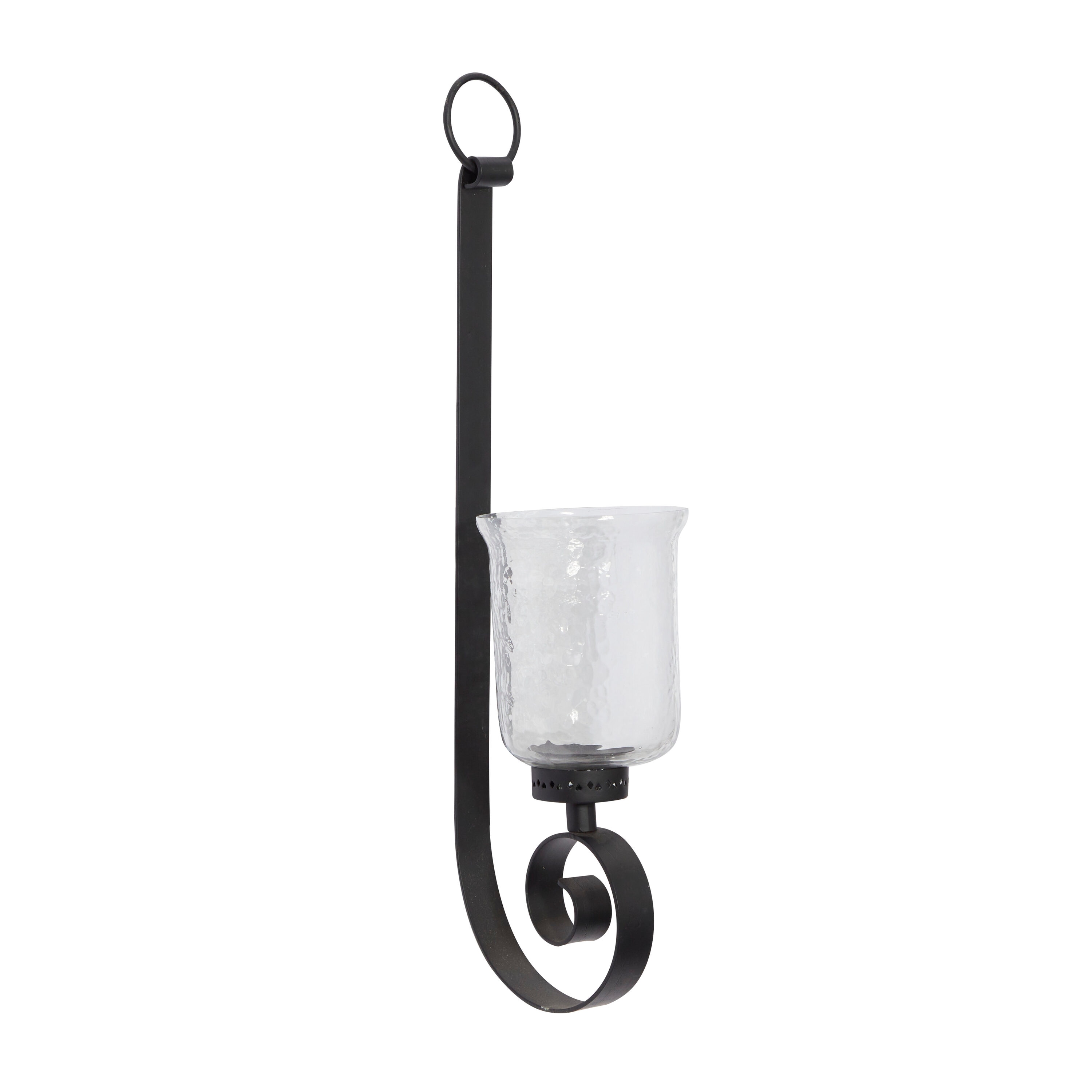 Elegant Black Metal and Glass 31" Handcrafted Pillar Wall Sconce