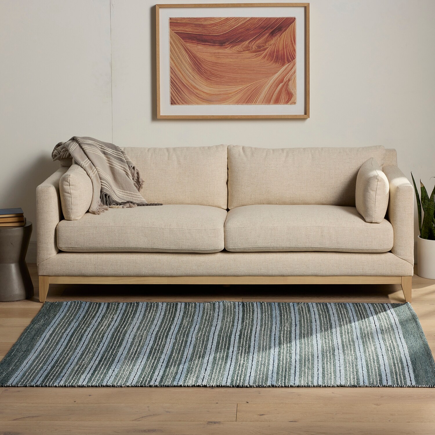 allen + roth LFL10CAQTE20A0 Parallel Harmony 2 x 10 (ft) Polyester Blue/Gray Rectangular Indoor Stripe Runner rug