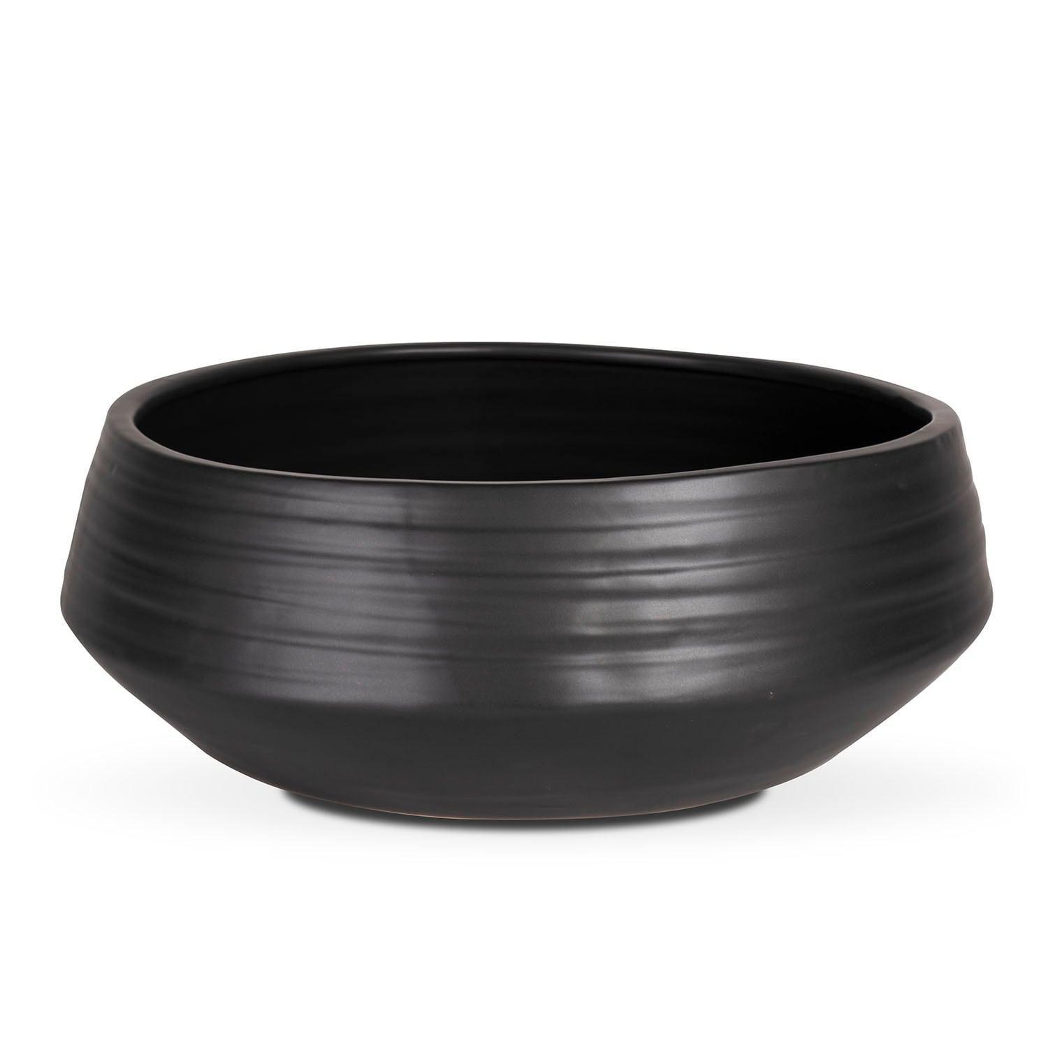 Vasesource TAOS617BL Round 15.0-in W Medium Black Ceramic Indoor/Outdoor Planter