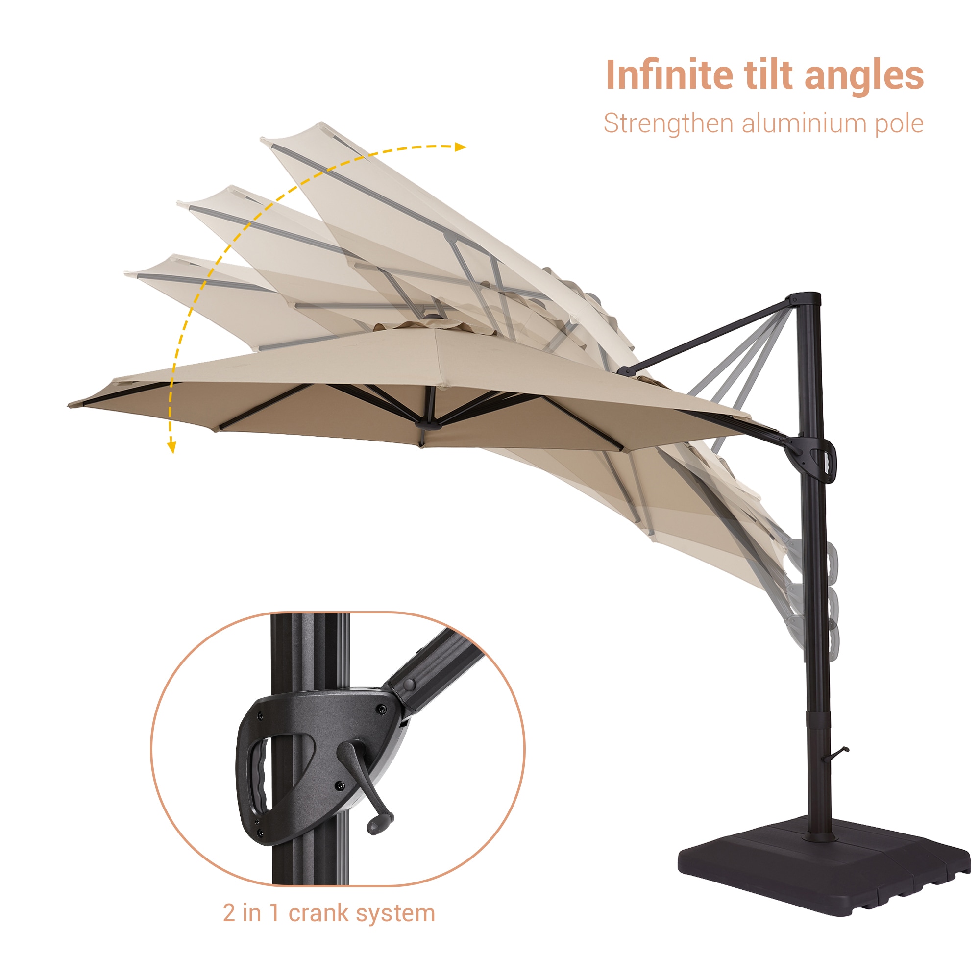 ACEGOSES 11-ft Aluminum Tan No-tilt Cantilever Patio Umbrella with Base ...