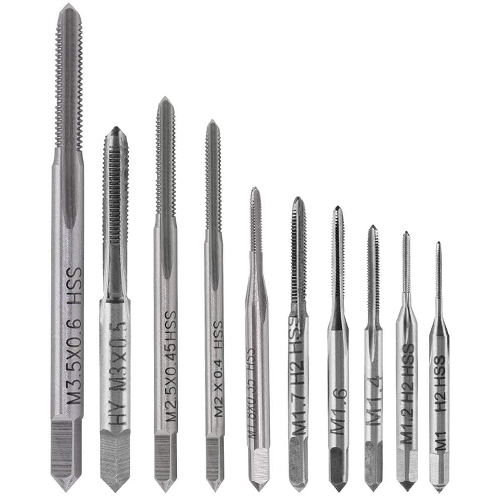 Linder Group Inc Micro Taps Bits Mini Machine Screw Drill Tap Set 10 pcs Metric Thread Plug Bit Small Tapping Tool for Clocks Watches Wood Soft Metal HSS6542
