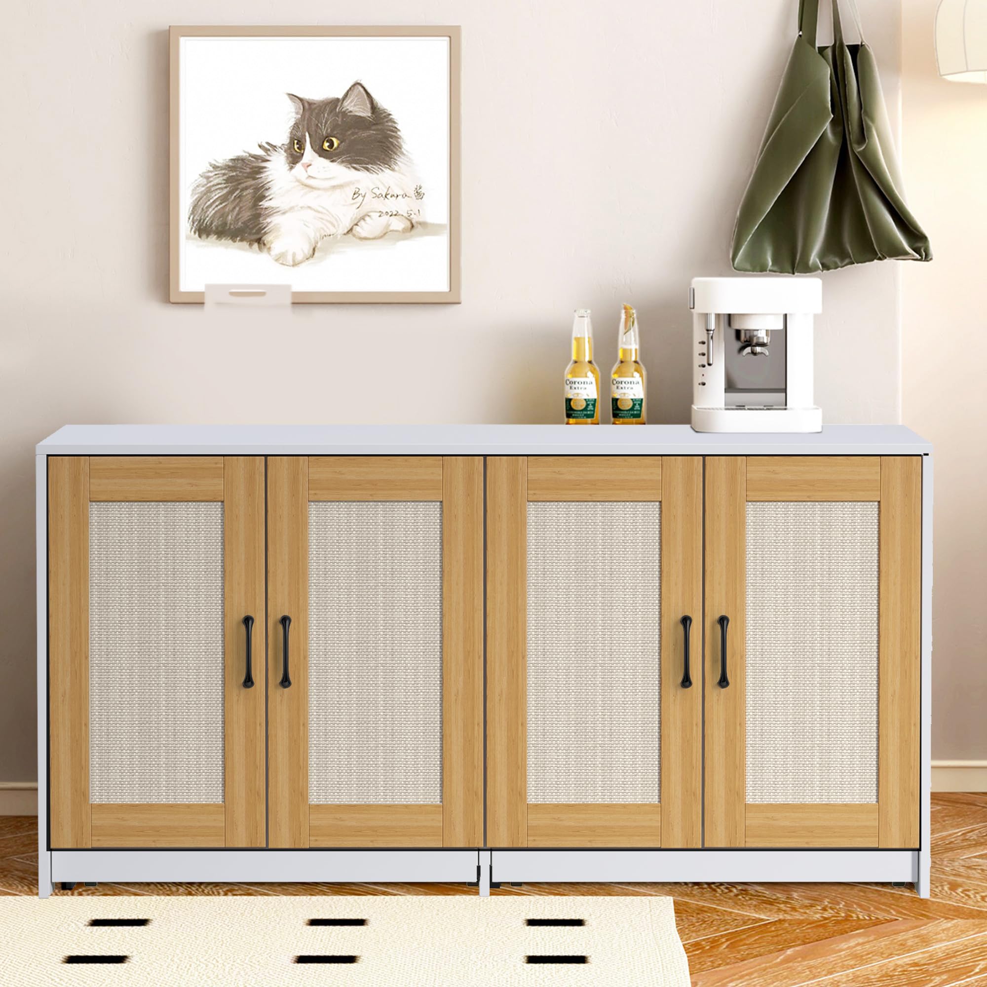 0 - Double Litter Box Enclosure Furniture for 2 Cats 47.2 in Large Hidden Cabinet with Sisal Doo...