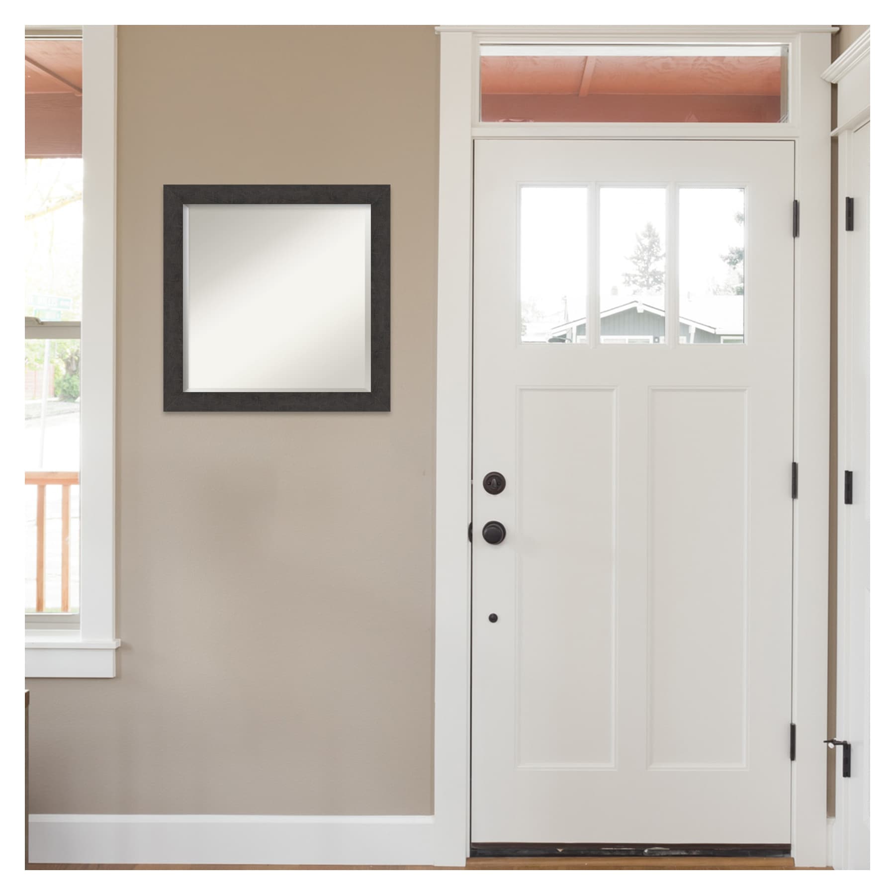 Rustic Plank Espresso Square Woodgrain Wall Mirror 23.38"