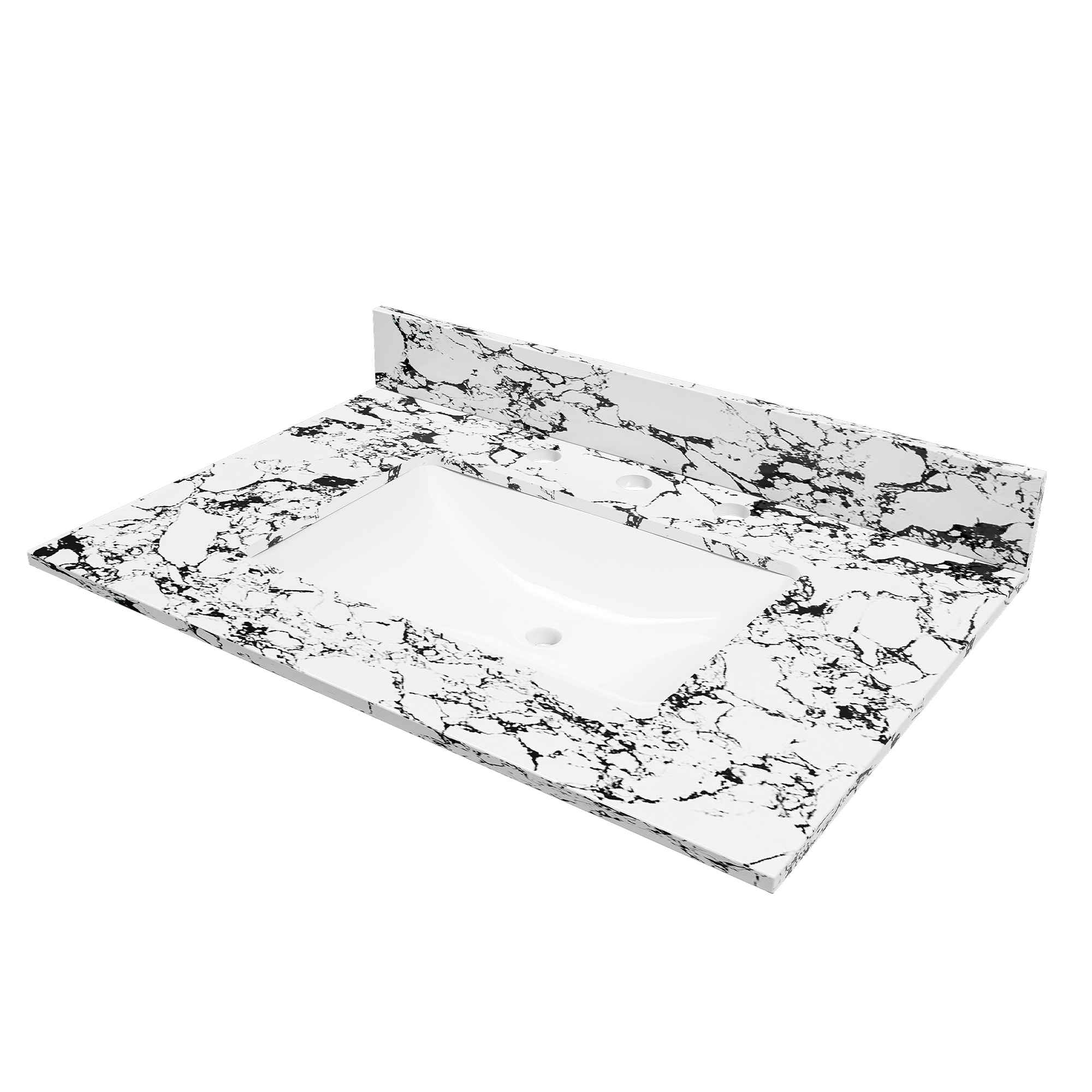 Vanityfus 31 Inch x 22 Inch Bathroom Vanity Top with Backsplash and 3 Holes - Carrara White