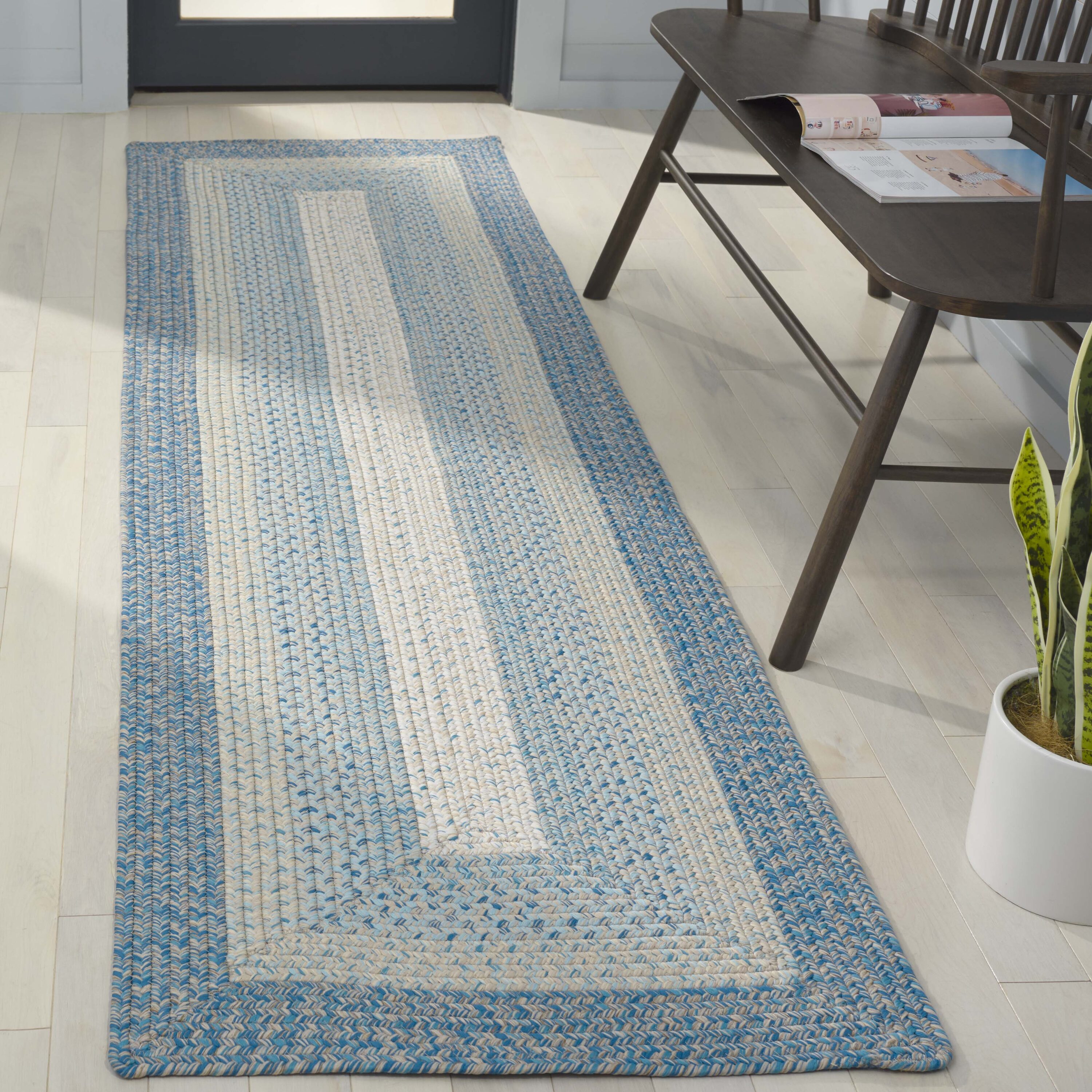 Braded Rugs 318M Blue/Aqua 2ft-3in x 8ft Country Floral Rug