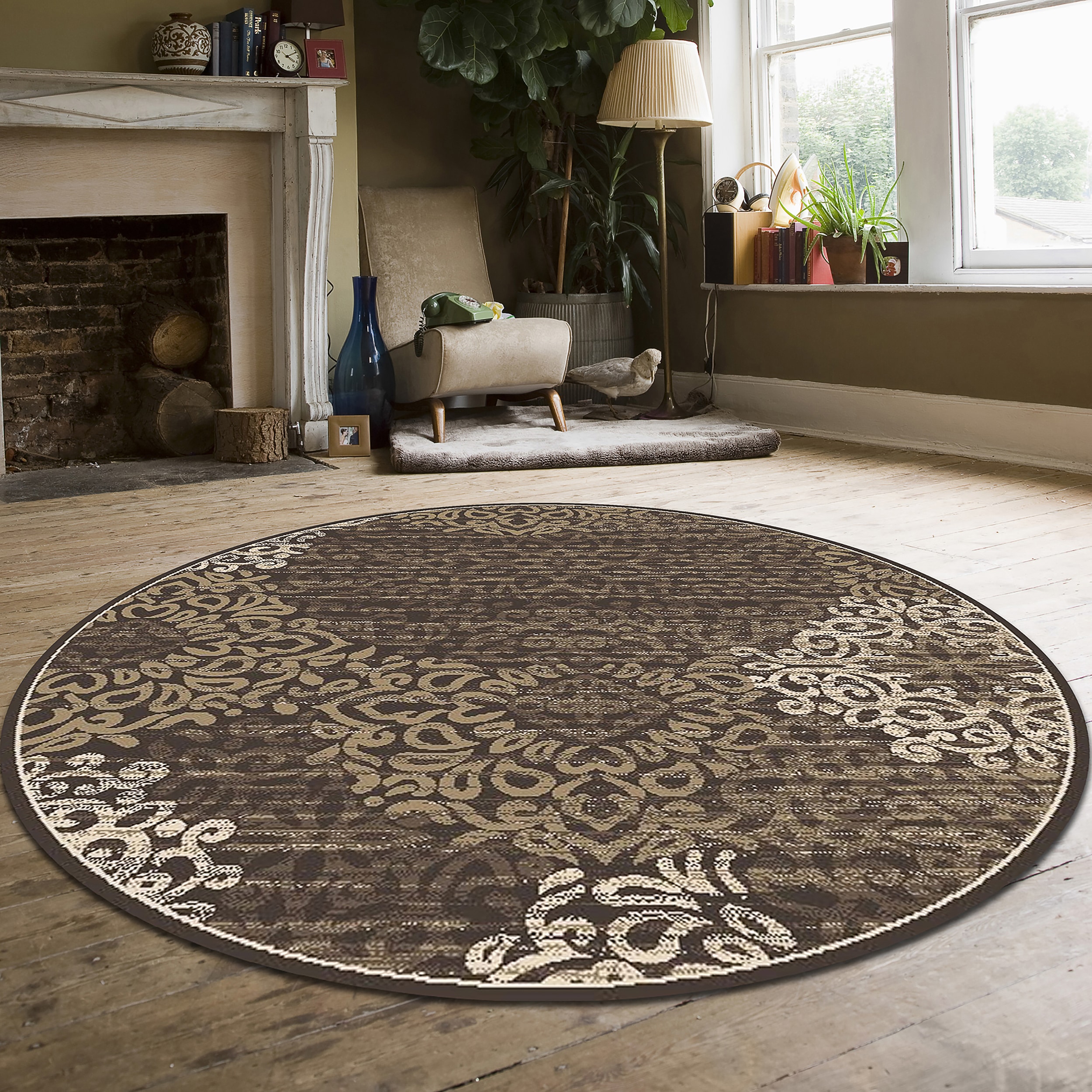 Radici USA 3471/0044/BROWN Pisa 5 x 5 (ft) Polypropylene Brown Round Indoor Abstract Bohemian/Eclectic Area rug