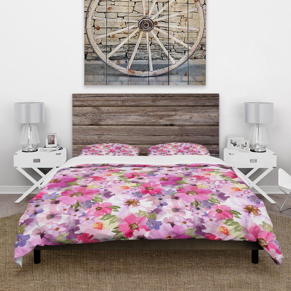 Watercolor Pink and Purple Floral Microfiber Full/Queen Bedding Set