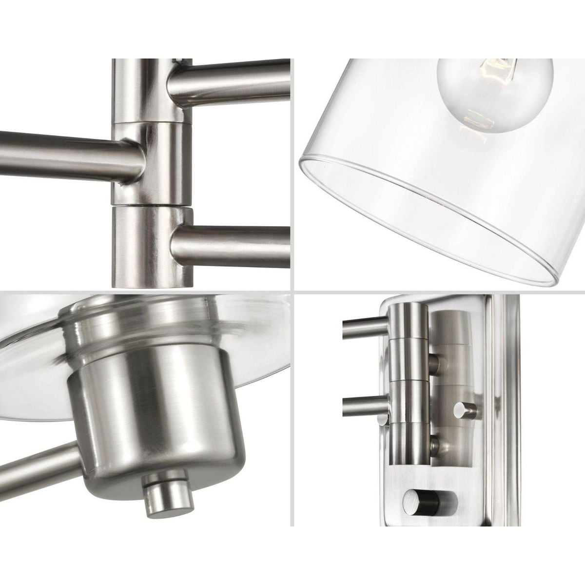 Milner Brushed Nickel Swing Arm Wall Light with Clear Glass Shade