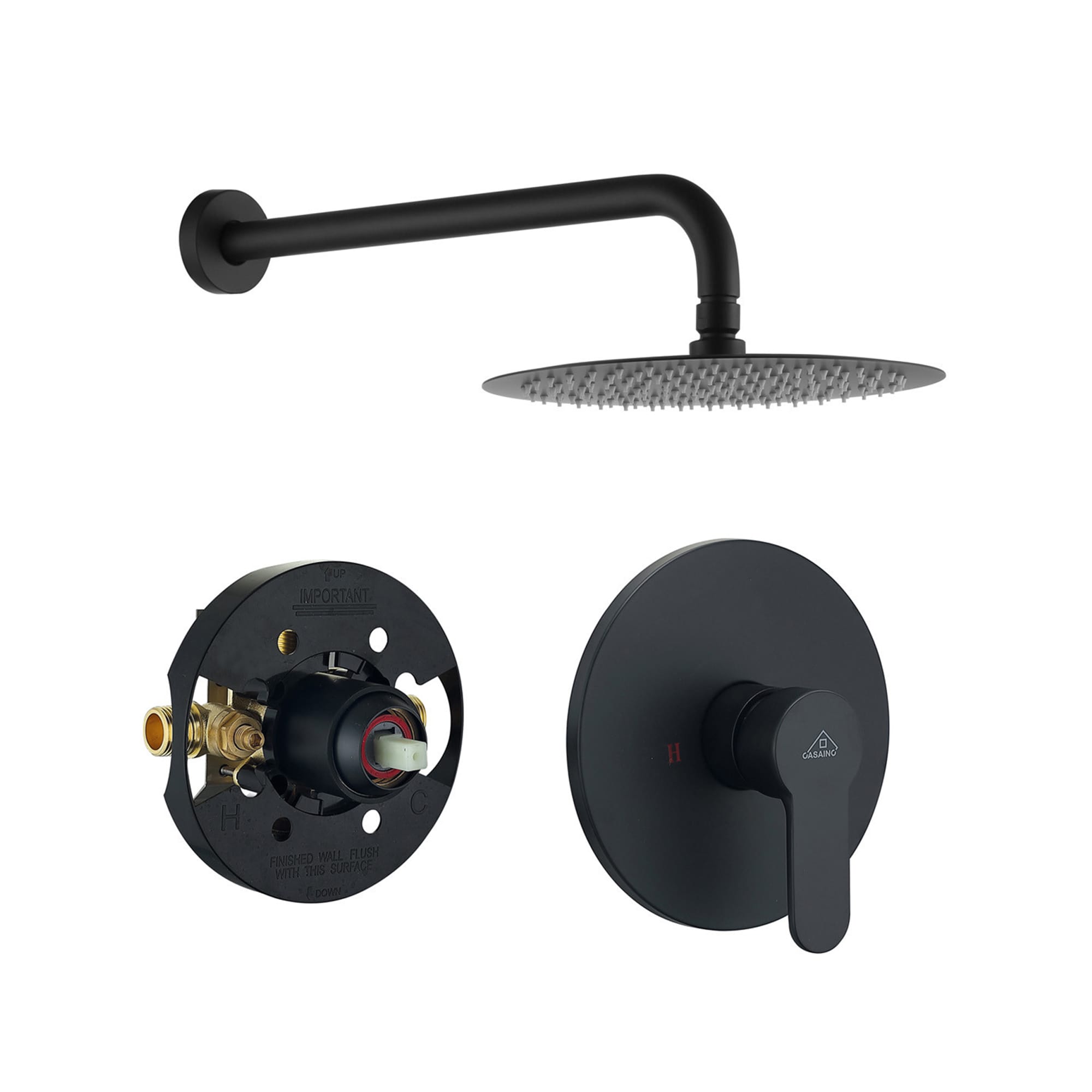 CASAINC CA-081002CP Matte Black 10-in Waterfall Built-In Shower Faucet System