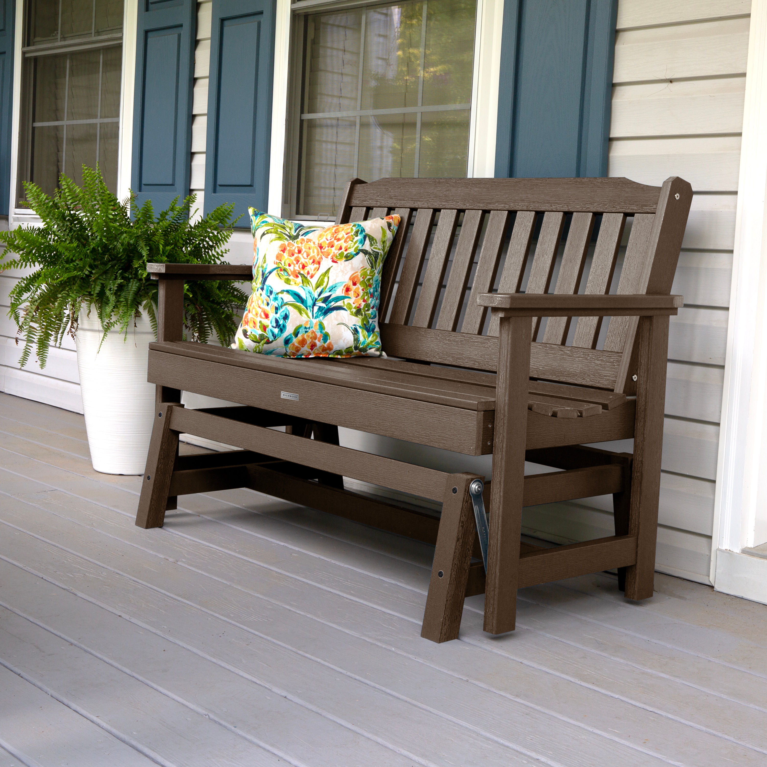 highwood AD-GLBENLH2-ACE The Lehigh 50.09-in W x 35.59-in H Weathered Acorn Plastic Garden Bench