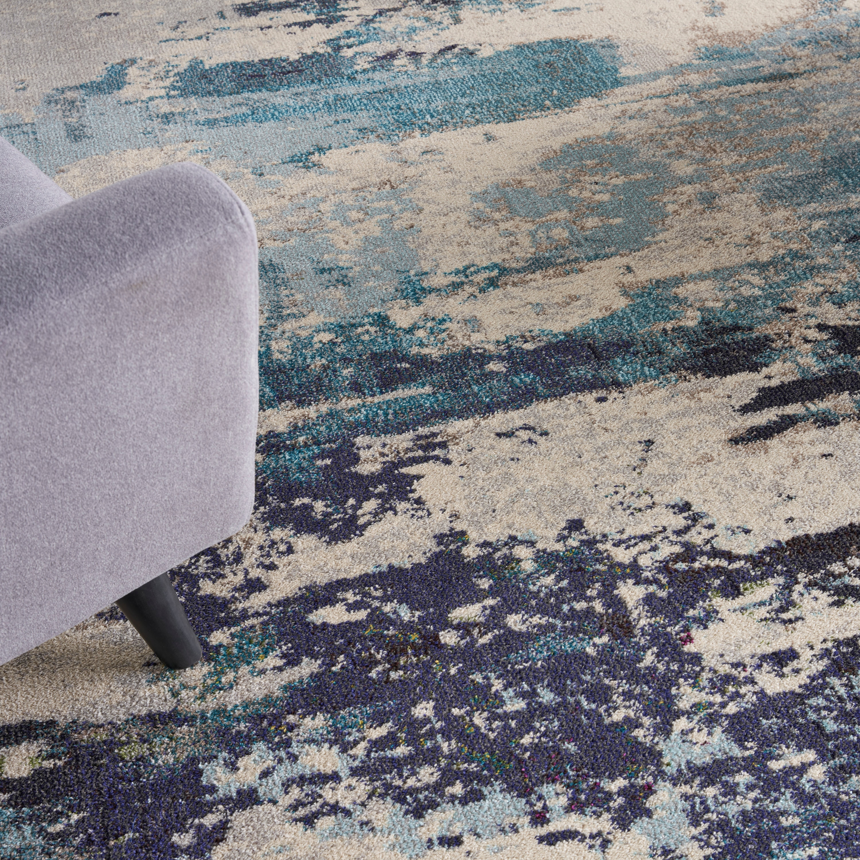 Reversible 5' x 7' Blue Abstract Synthetic Stain-Resistant Rug