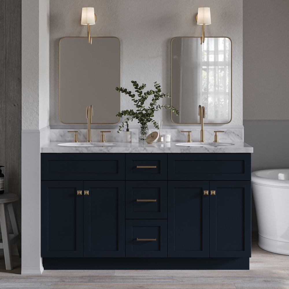 ARIEL Hamlet 61-in Midnight Blue Undermount Double Sink Bathroom Vanity ...