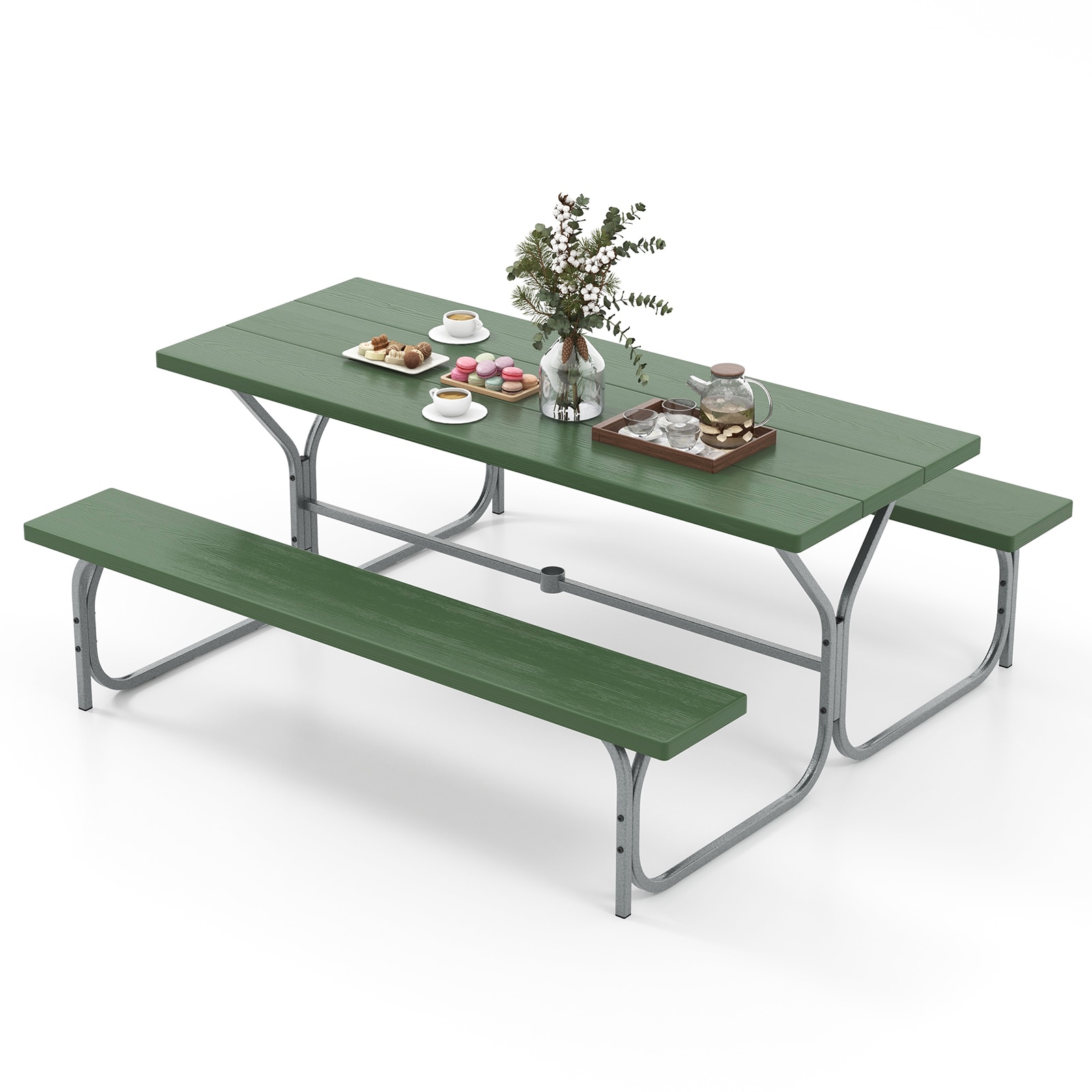 Forclover HBV-1266LS 72-in Green Plastic Rectangle Picnic Table