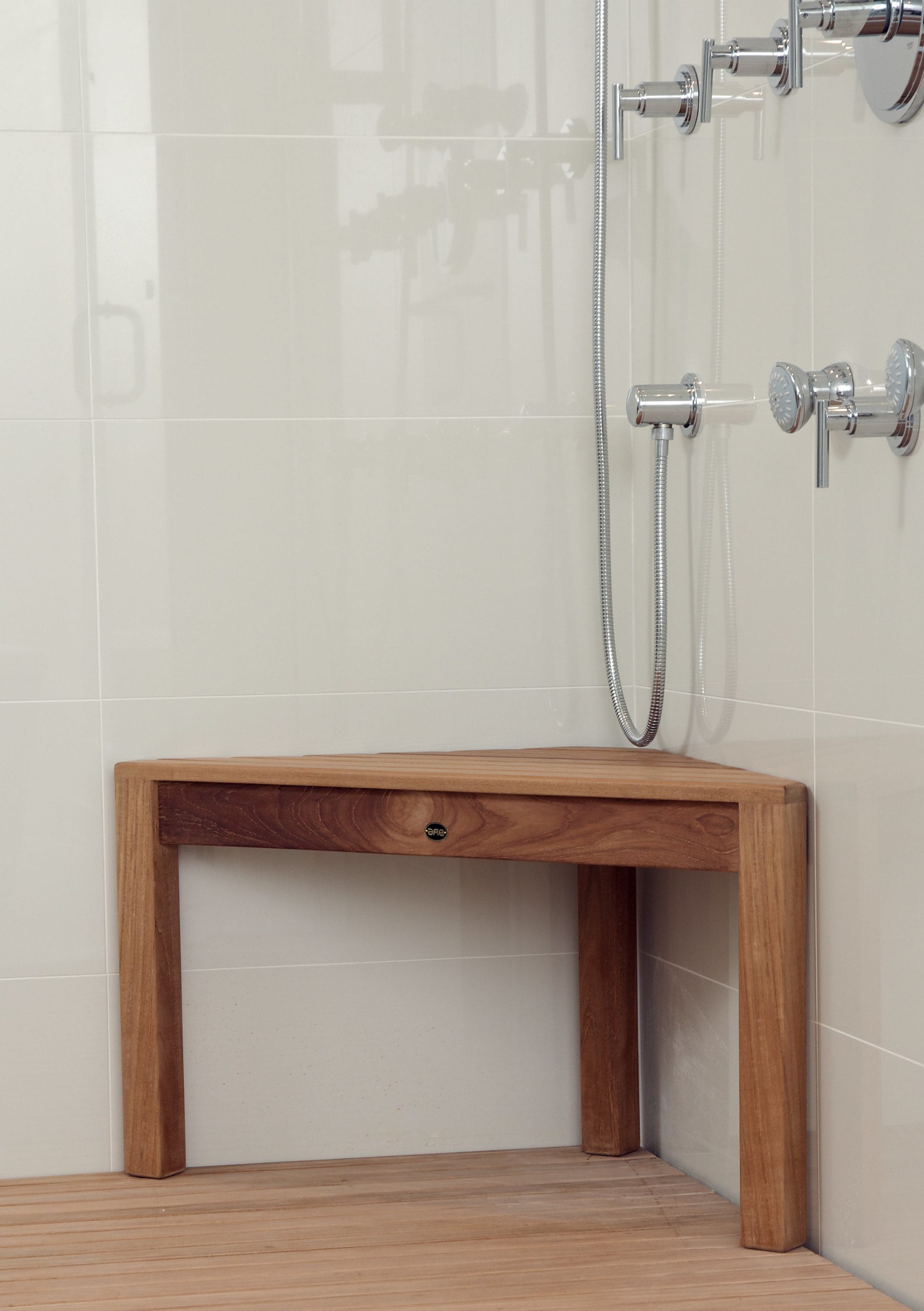 Eco-Friendly Teak Corner Shower Bench, 31.5'' with Rounded Edges