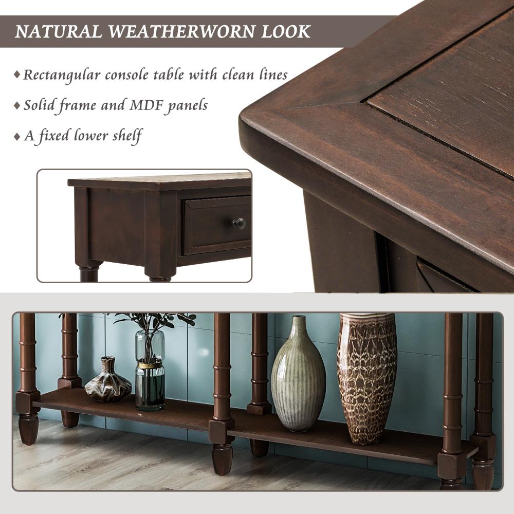 CASAINC Traditional Espresso Console Table with Two Storage Drawers and ...