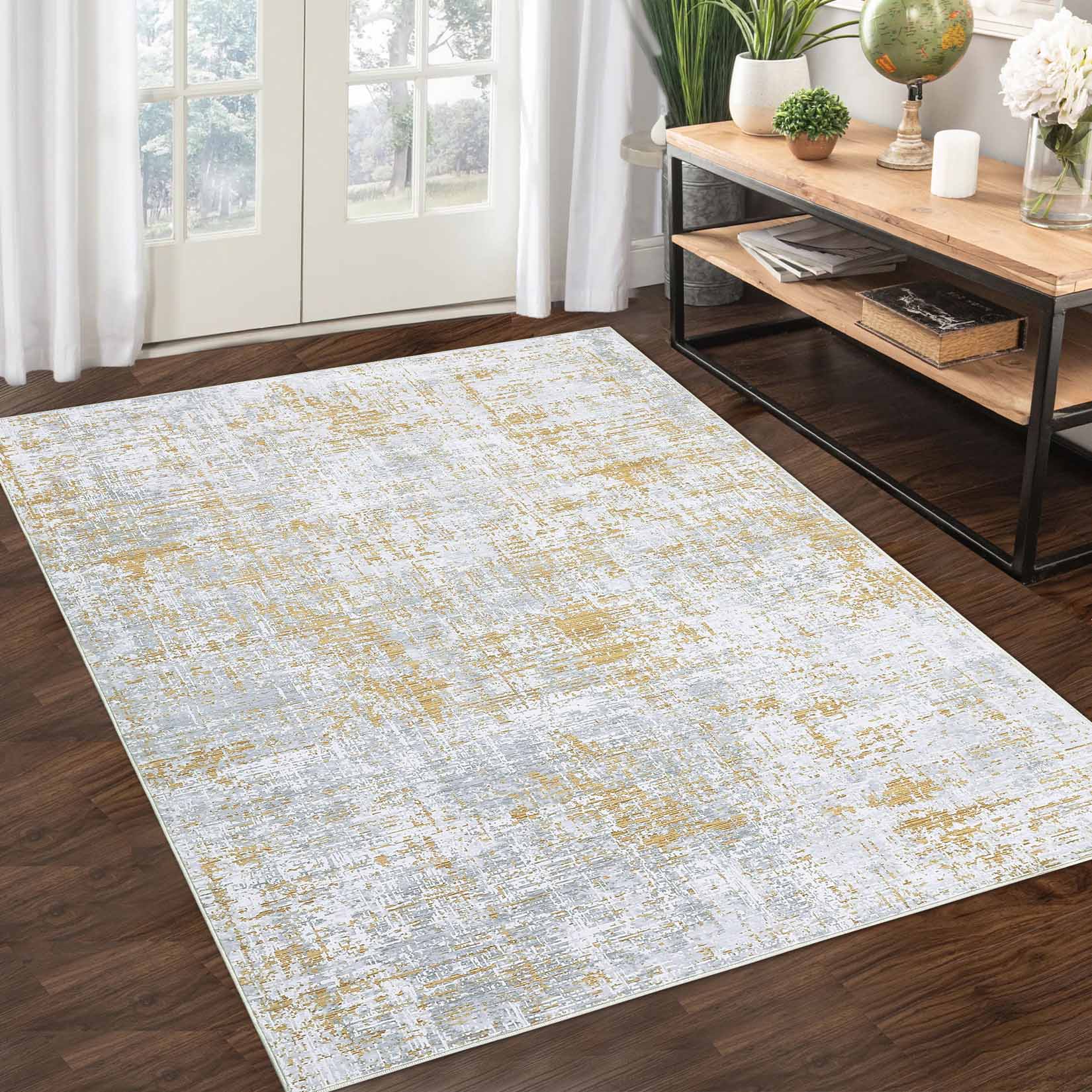 Garvee YXY-LO-PHO-139U9YML 4 x 6 (ft) Loomed Polyester Yellow Rectangular Indoor Abstract Mid-Century Modern Machine washable Area rug