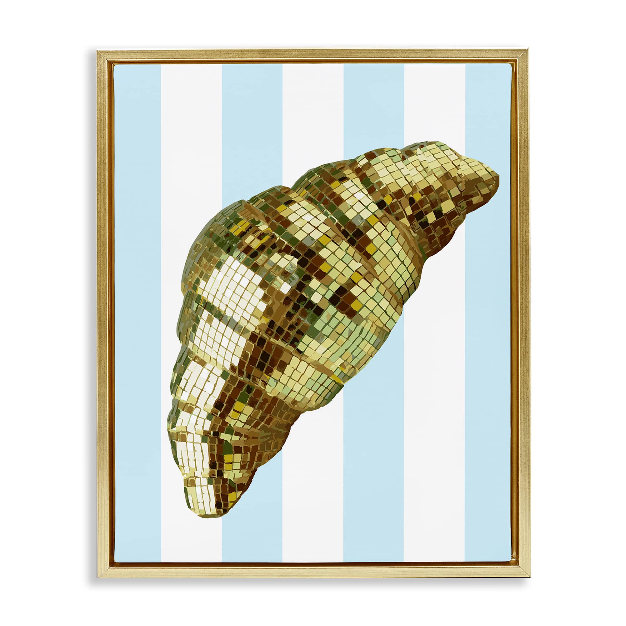 Stupell Industries BT-083-FFG-16X20 Disco Croissant and Blue Stripes Gold Framed Floater Canvas Wall Art By Lil Rue 17 x 21