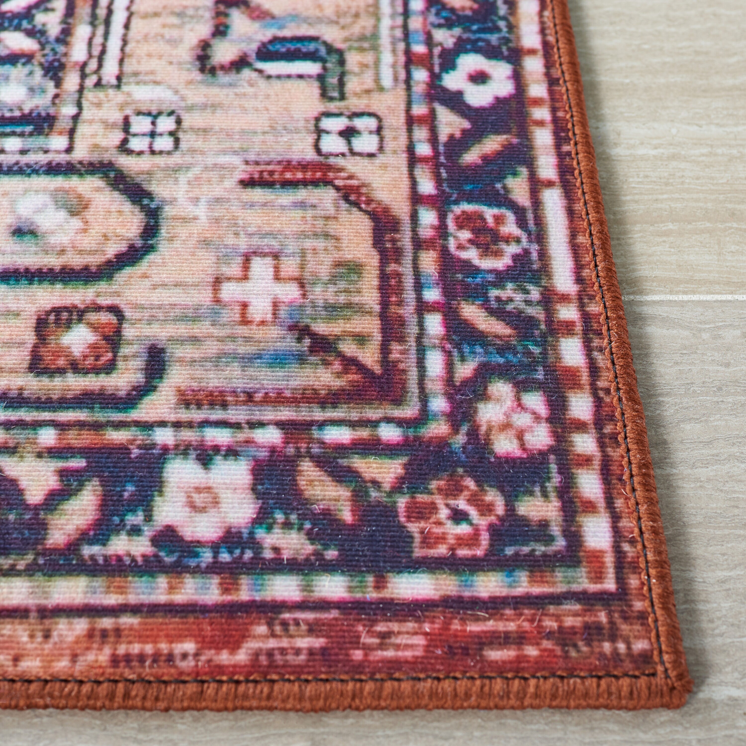 Beige and Blue Rectangular Synthetic Washable Area Rug