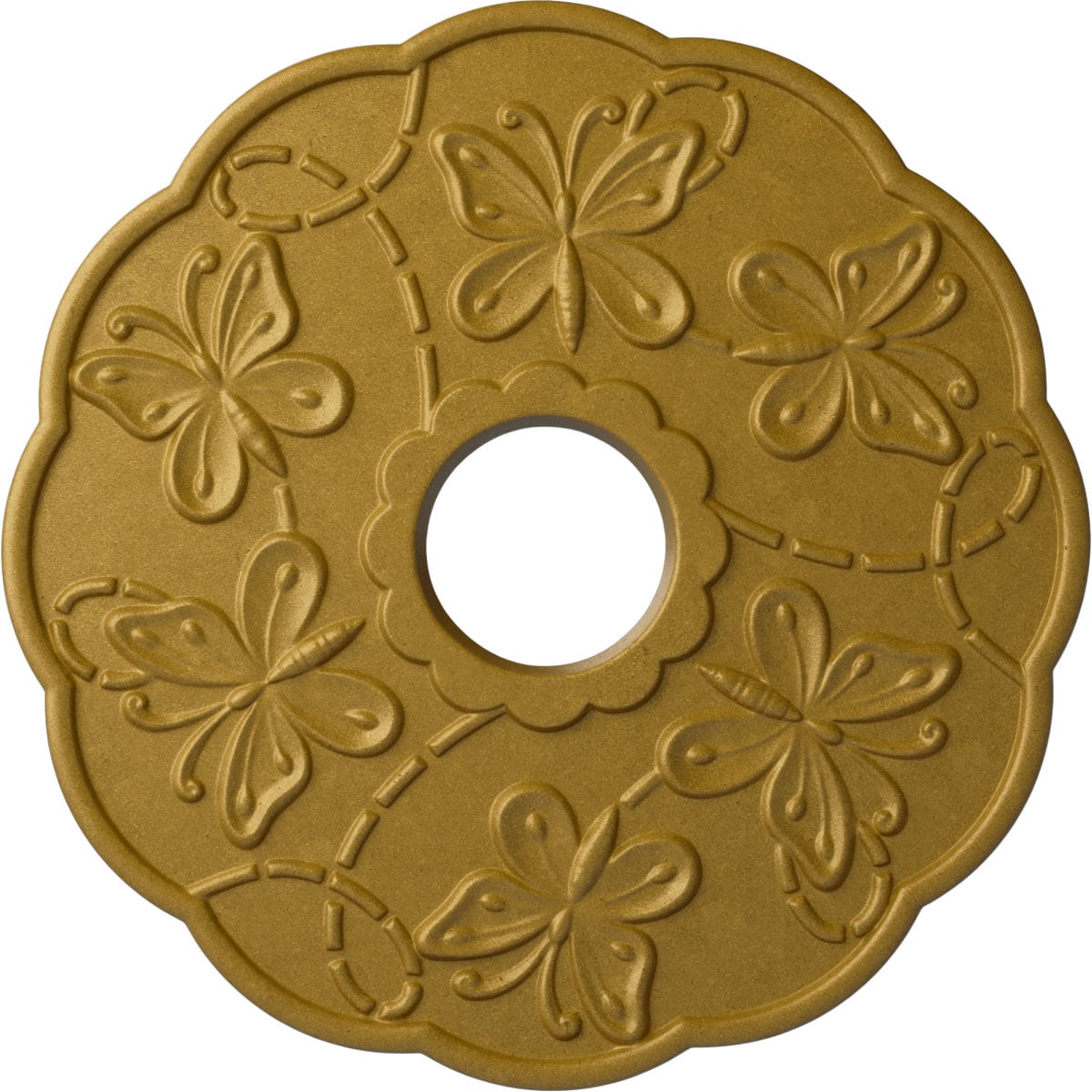 Ekena Millwork CM17TSPGS Terrones Butterfly 17.875-in W x 17.875-in L Painted Pharaohs Gold Polyurethane Whole Ceiling Medallion