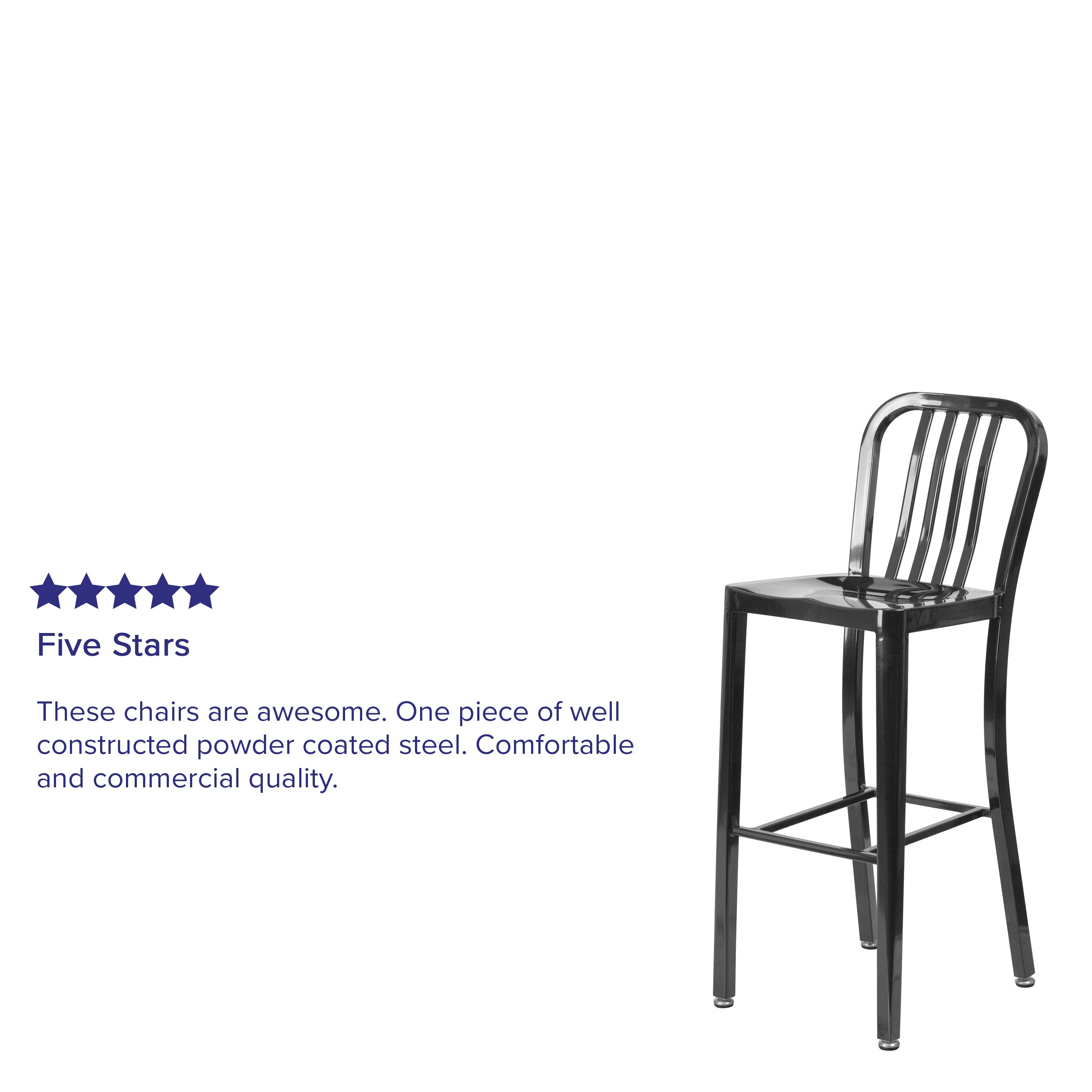 Black Metal 30" Indoor-Outdoor Slat Back Barstool