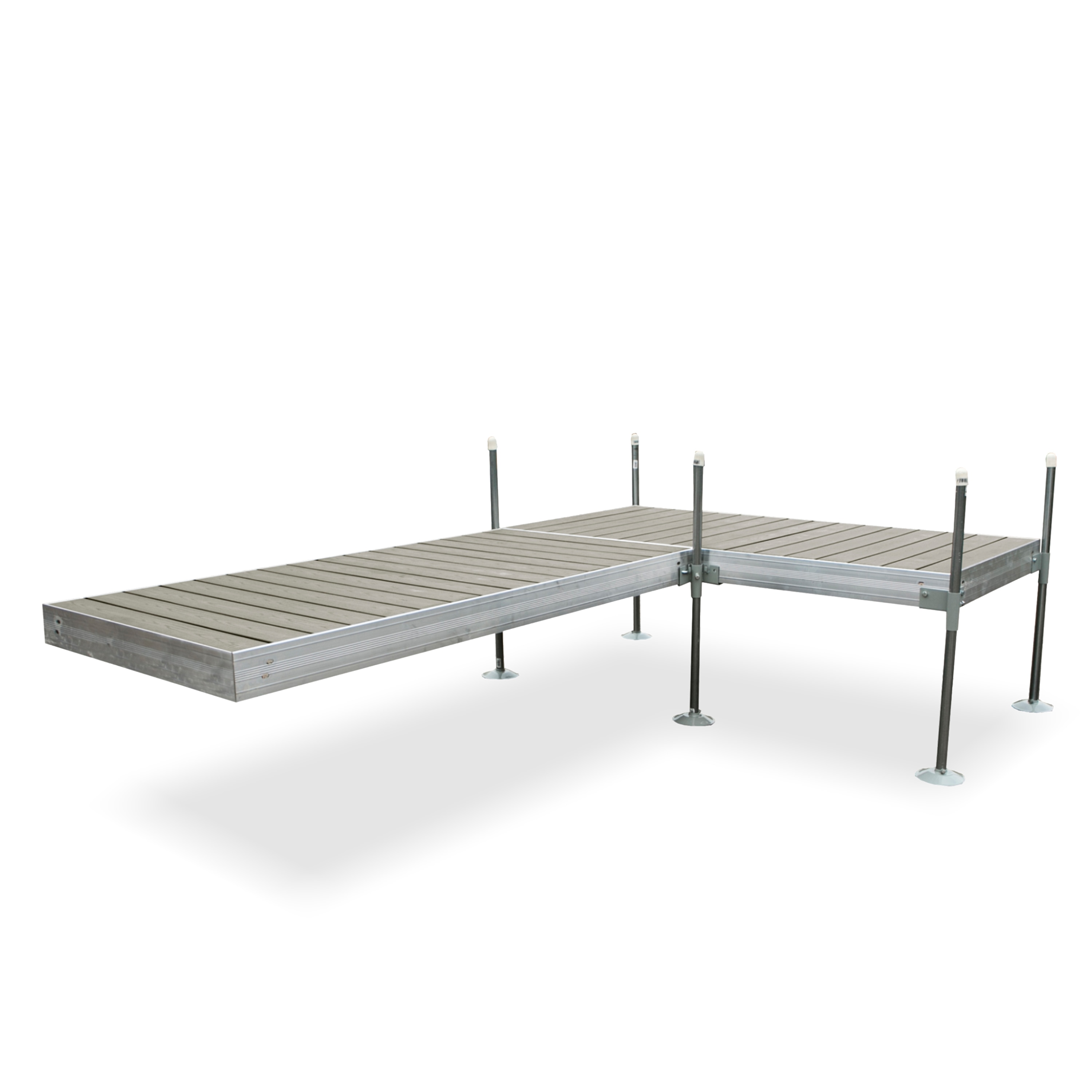 Tommy Docks TDLAZ-40032 12' L-Shaped Boat Dock System with Aluminum Frame and Gray Removable Composite Decking Complete Dock Package