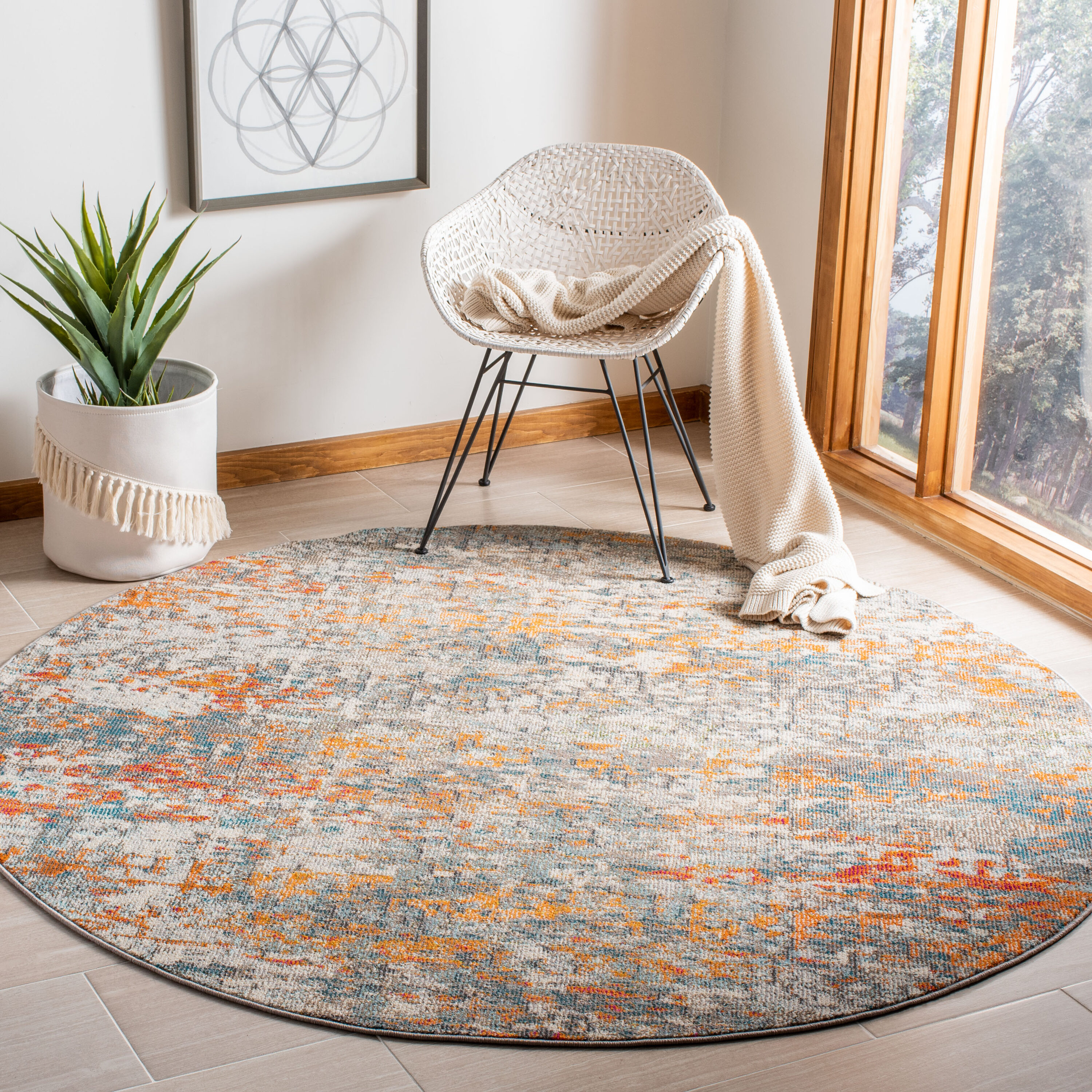 Safavieh MAD460F-8R Madison 460F Grey Orange Modern Round 8ft x 8ft Rug