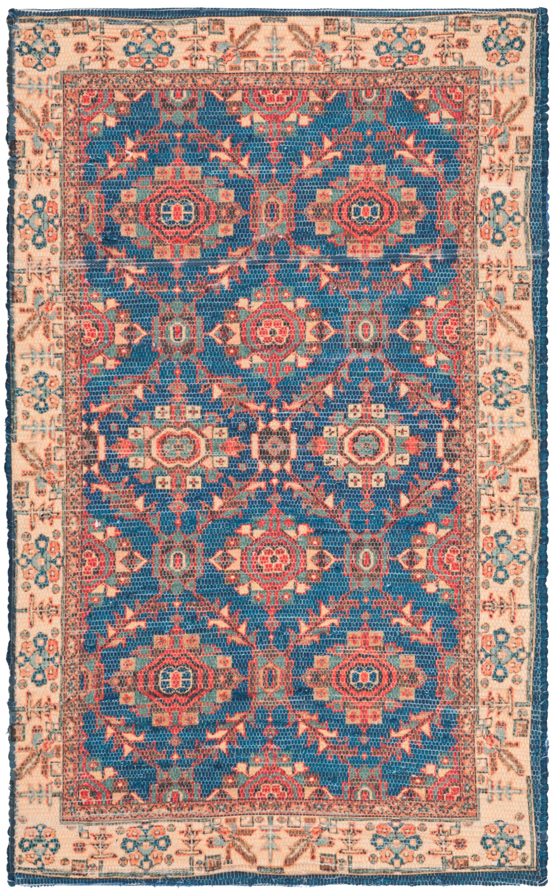 Breezy Blue Hand-Loomed Flatweave Cotton-Wool Blend Area Rug - 3x5 Feet