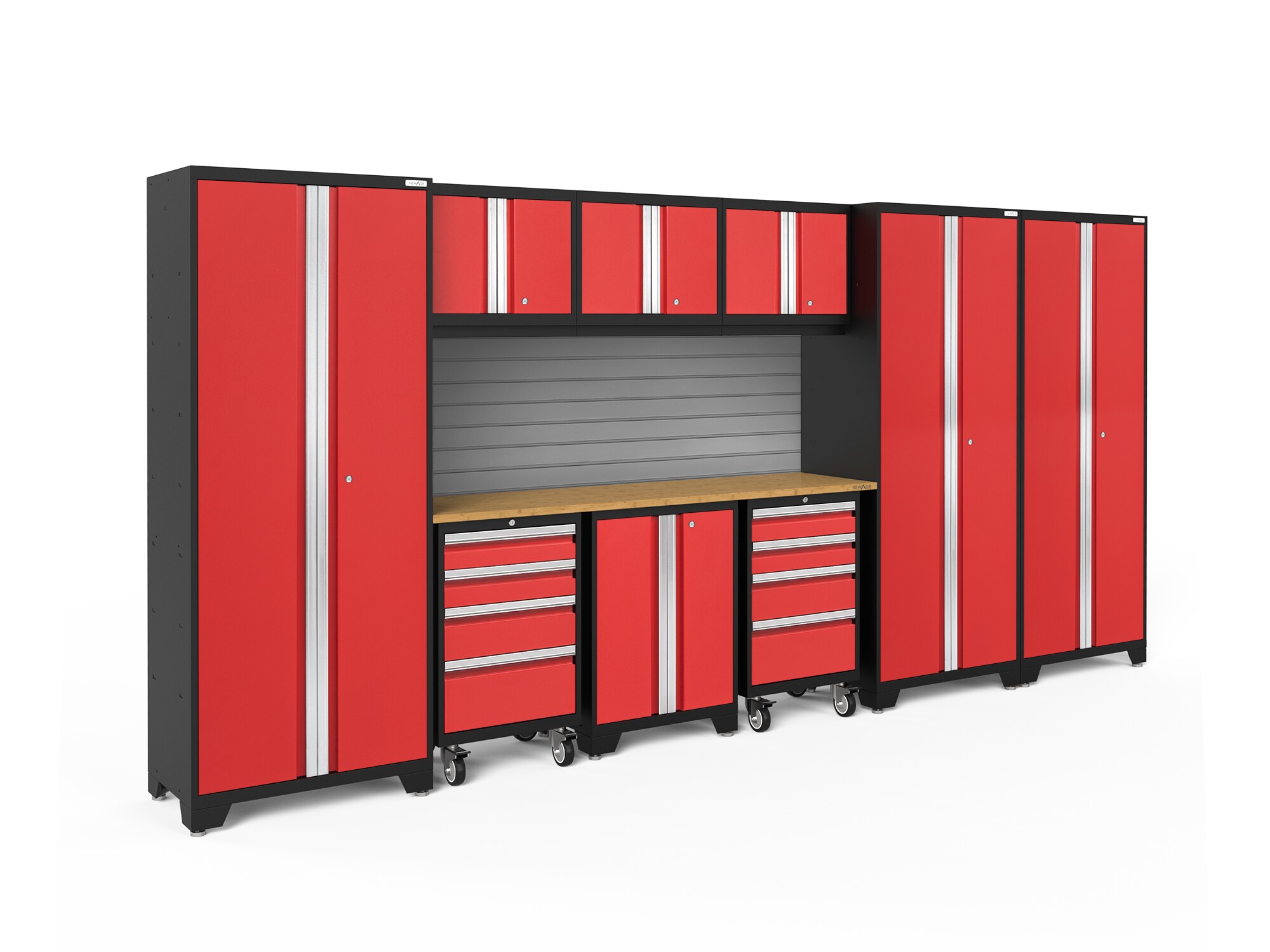 162-in W x 76.75-in H 9-Cabinets Steel Deep Red Garage Storage System | - NewAge Products 56385