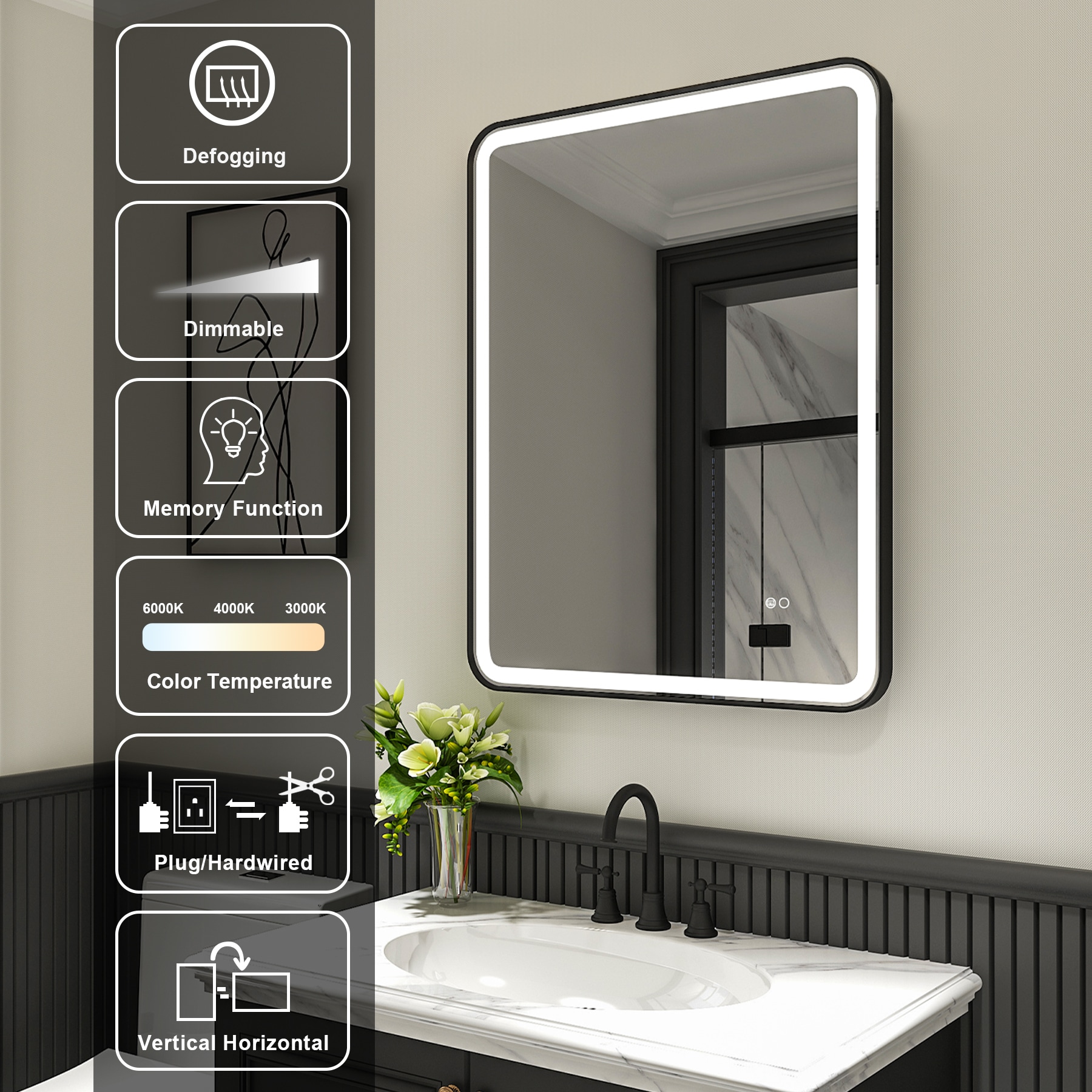 WELLFOR W9FM2836MB Framed-Bath-Mirrors - View #4