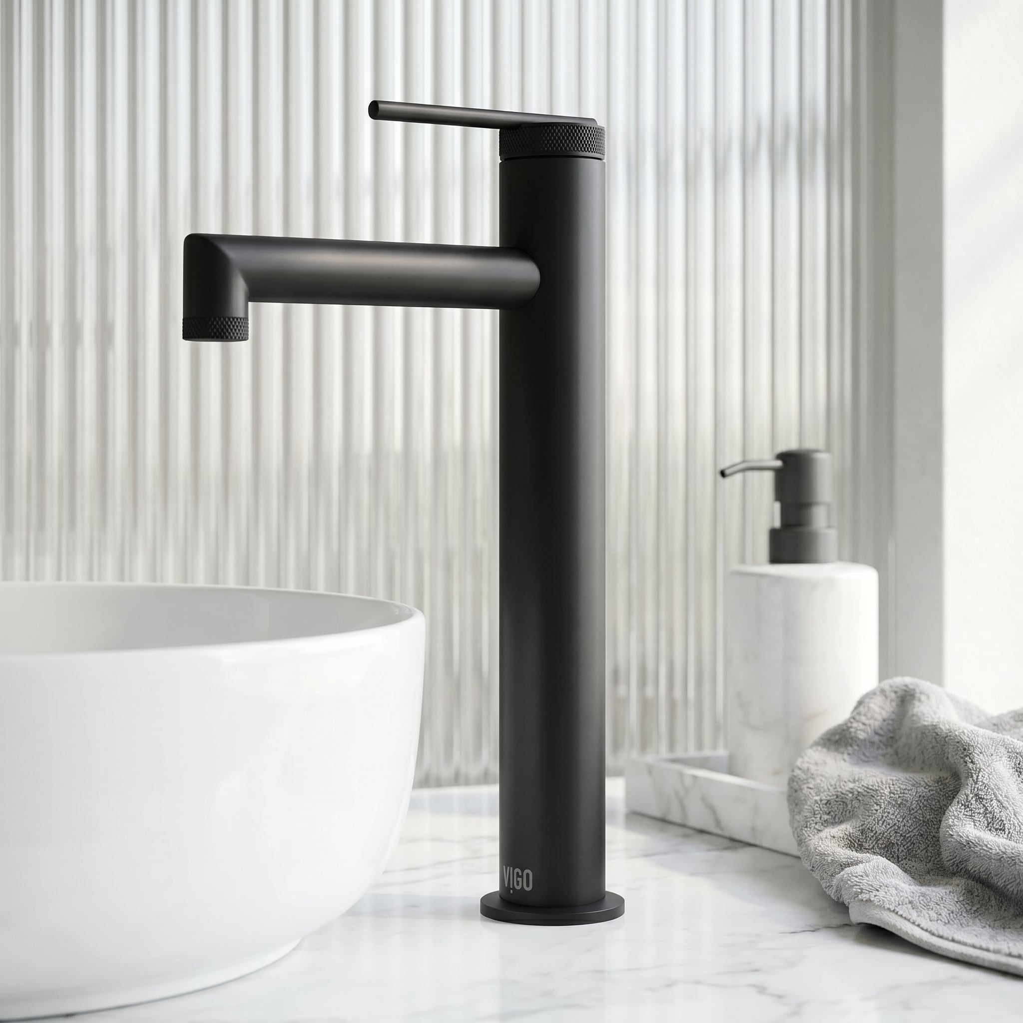 VIGO - Sterling Matte Black Vessel 1-handle WaterSense High-arc Bathroom Sink Faucet
