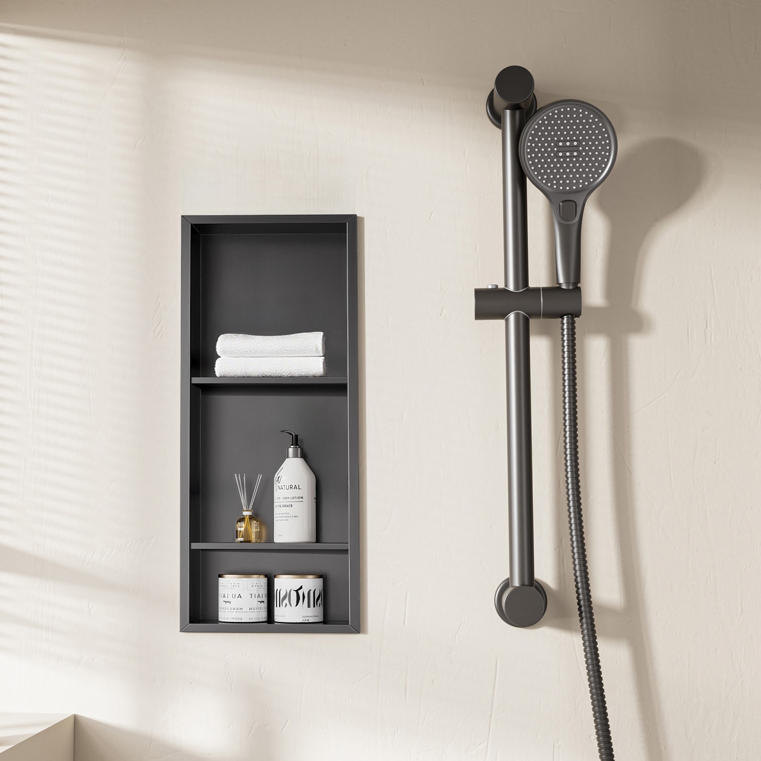 Yuaris 12 in. W x 30 in. H x 4 in. D Waterproof Stainless Steel  Recessed Shower Niche with Double Shelves in Matte Black