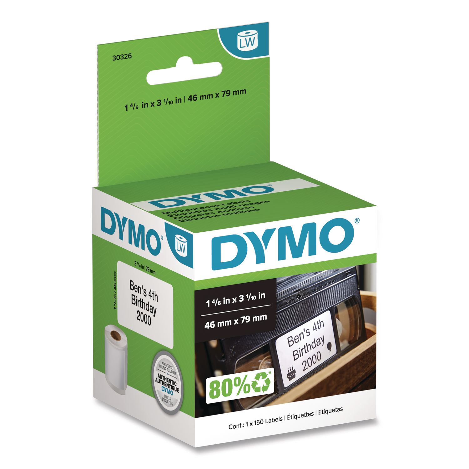 DYMO Labelwriter Vhs Top Labels 1.8 X 3.1 White 150 Labels/roll