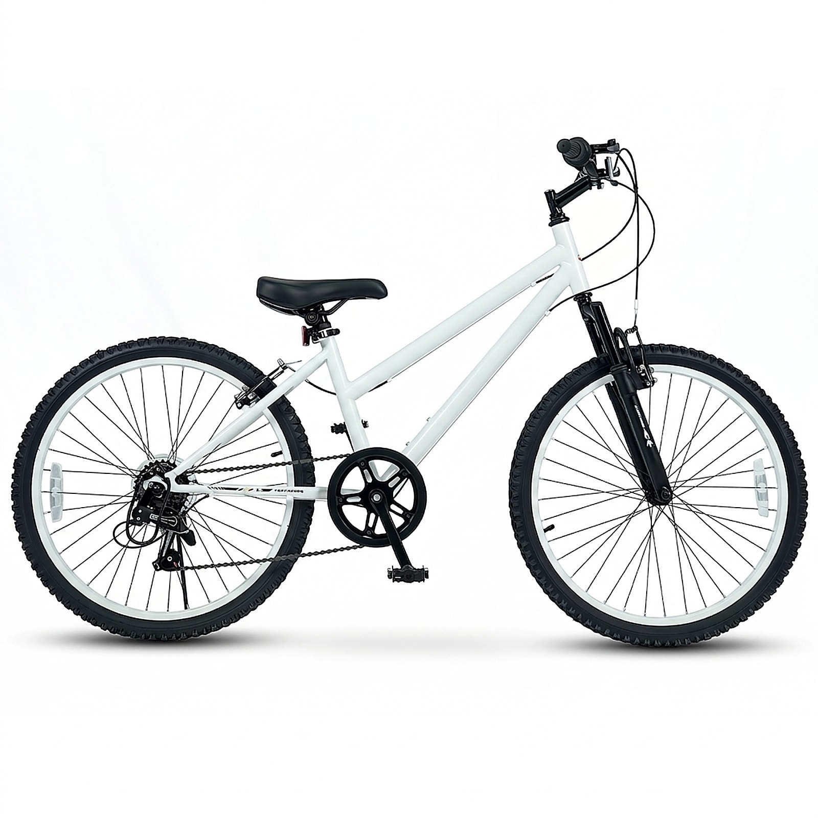 SUGIFT 24-in Kids Mountain Bike with Shimano 7-Speed Derailleur and Shock-Absorbing Suspension Fork Dual Front and Rear V-Brakes Adjustable Seat 28.5-in to 34.5-in 220-lb Capacity ASTM and CPSIA Compliant for Riders Aged 8 and Older and Trail Riding