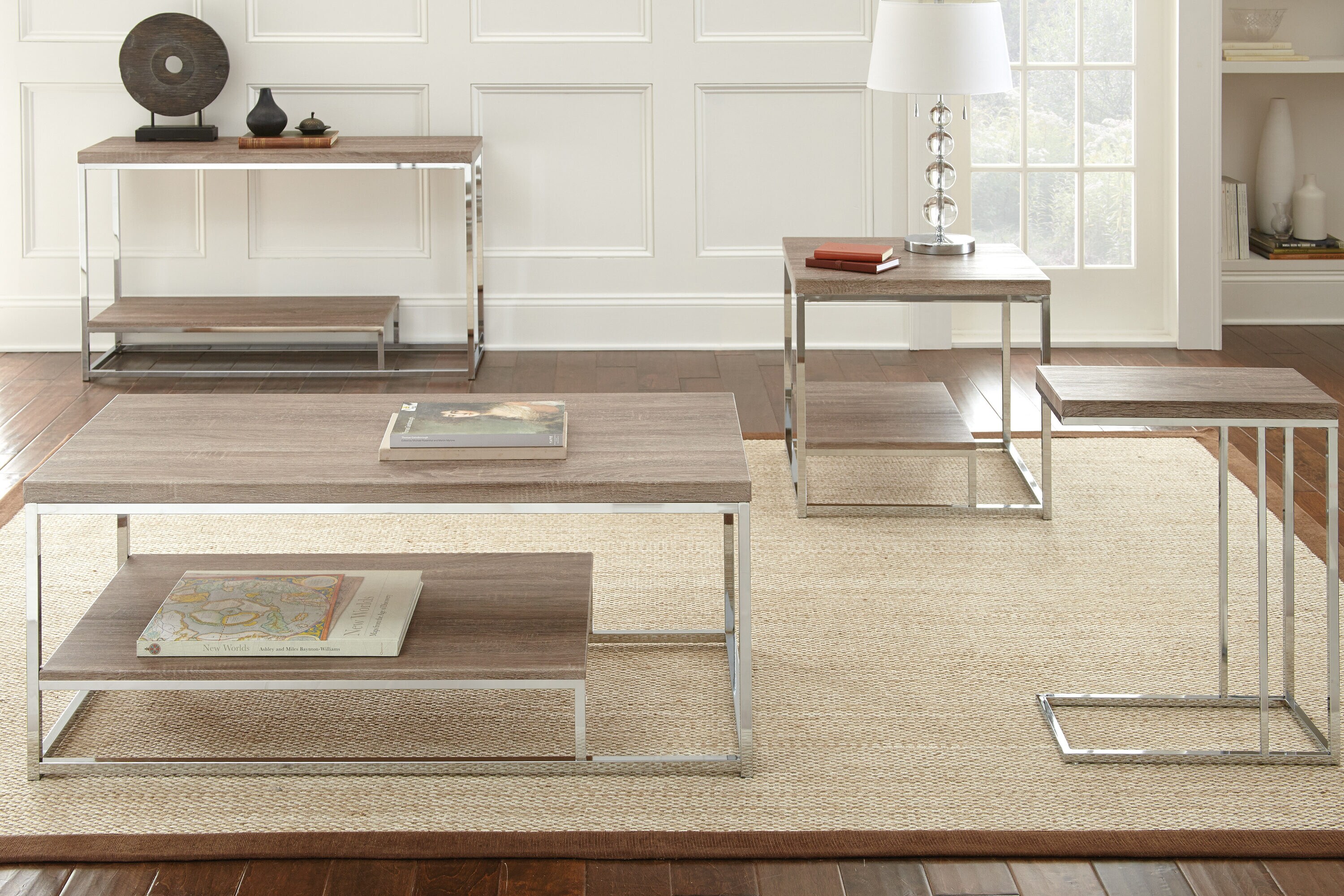 Lucia Rectangular Chrome and Wood Chairside End Table